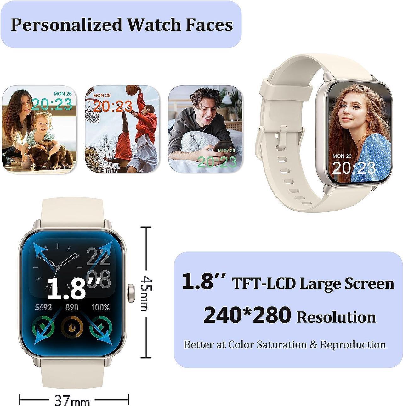 Alt view image 7 of 7 - KALINCO Smart Watch for Women Men (Answer/Make Call), Alexa Built-in, 1.8" Fitness Tracker Watch with Heart Rate/SpO2/Stress & Sleep Monitor, 100+ Sport Modes, Swimming Smartwatch for Android iOS