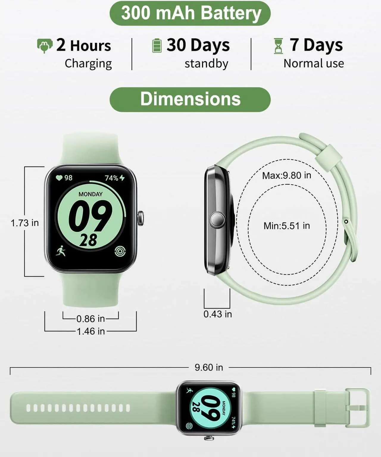 Alt view image 6 of 6 - aeac Smart Watch for Women Men,1.69" Touch Screen Fitness Tracker for iPhone Android Phone IP68 Waterproof,Finess Watch with Step Calorie Counter Sleep Monitoring Pedometer Watches