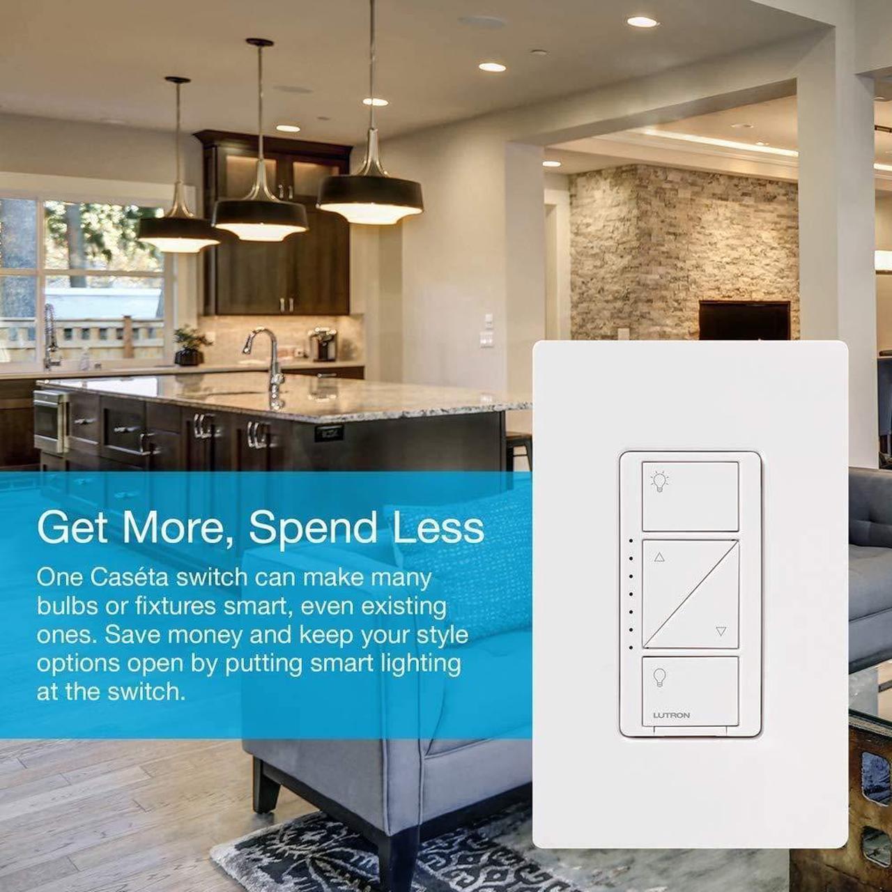 Alt view image 3 of 7 - Lutron Caseta Smart Lighting Dimmer Switch Starter Kit with Caseta Smart Hub and Pico Bracket | Works with Alexa, Google Assistant, Ring, Apple Home | P-BDG-PKG1W-A, White