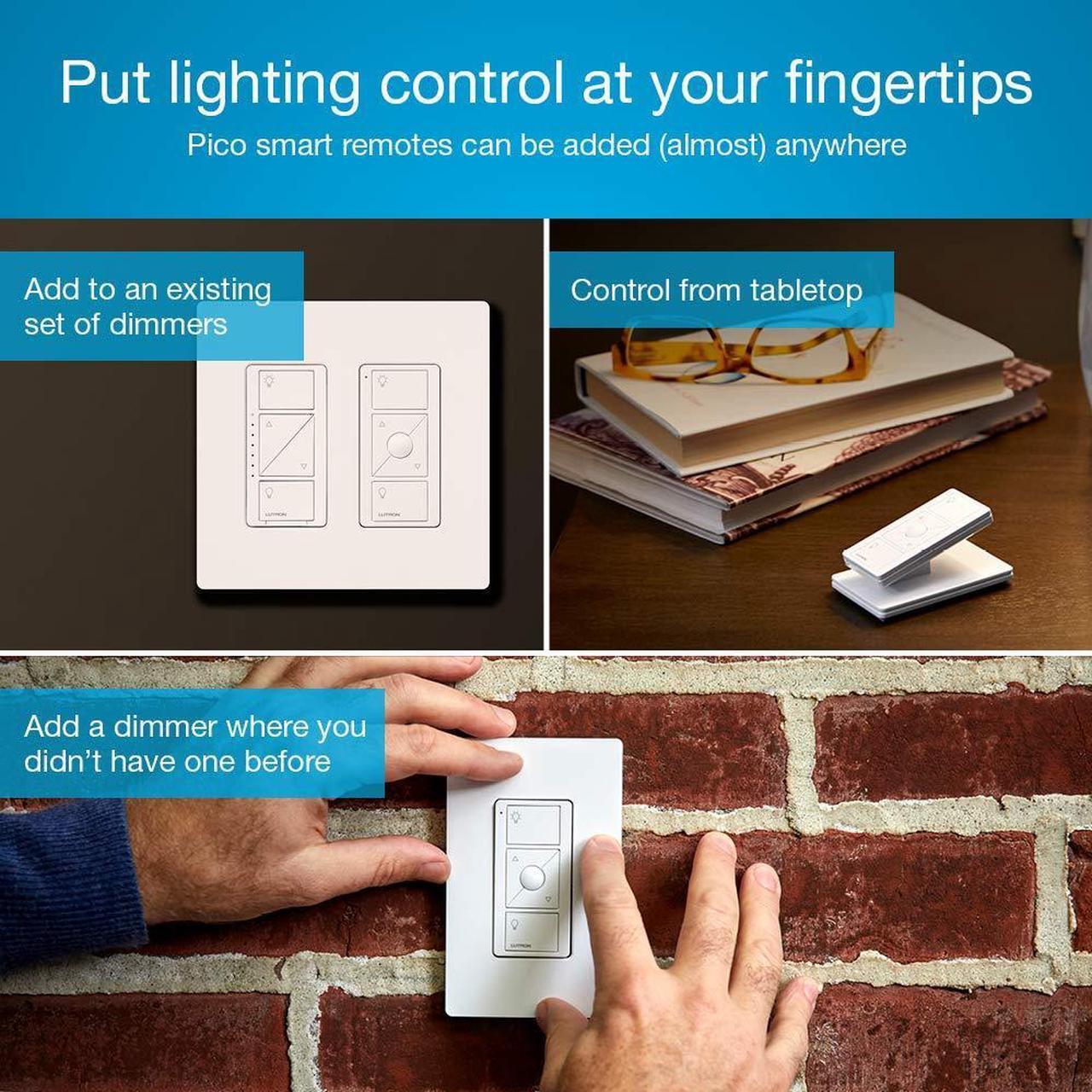 Alt view image 7 of 7 - Lutron Caseta Smart Lighting Dimmer Switch Starter Kit with Caseta Smart Hub and Pico Bracket | Works with Alexa, Google Assistant, Ring, Apple Home | P-BDG-PKG1W-A, White