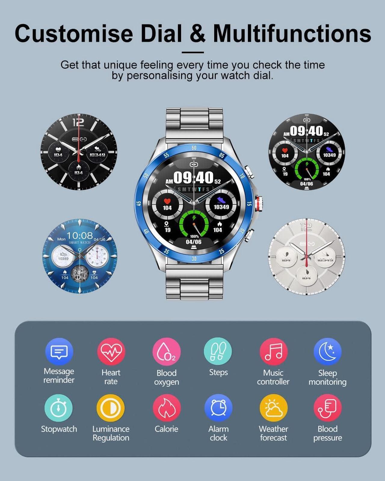 Alt view image 7 of 7 - LIGE Smart Watches for Men,1.32 Smart Watch with Bluetooth Calls/Message Push, 20 Sport Modes Blood Pressure/Heart Rate Tracker IP67 Waterproof Blue Mens Smartwatch for Android iOS Phones
