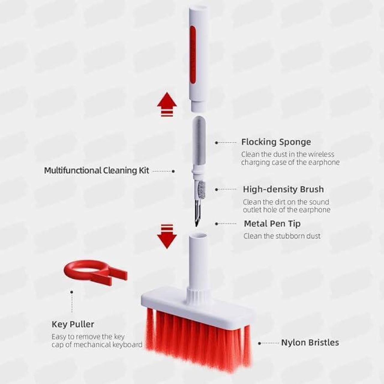 Alt view image 2 of 6 - Hagibis Cleaning Soft Brush Keyboard Cleaner 5-in-1 Multi-Function Computer Cleaning Tools Kit Corner Gap Duster Keycap Puller for Bluetooth Earphones Lego Laptop Airpods Pro Camera Lens (Red)