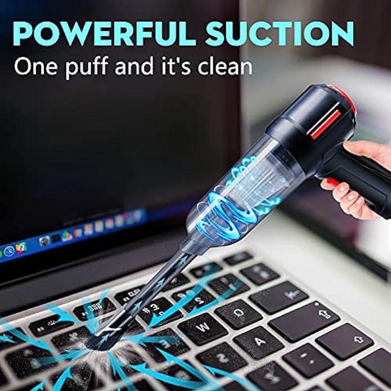Alt view image 4 of 6 - Compressed Air Duster & Mini Vacuum Keyboard Cleaner 3-in-1, New Generation Canned Air Spray, Portable Electric Air Can, Cordless Blower Computer Cleaning Kit