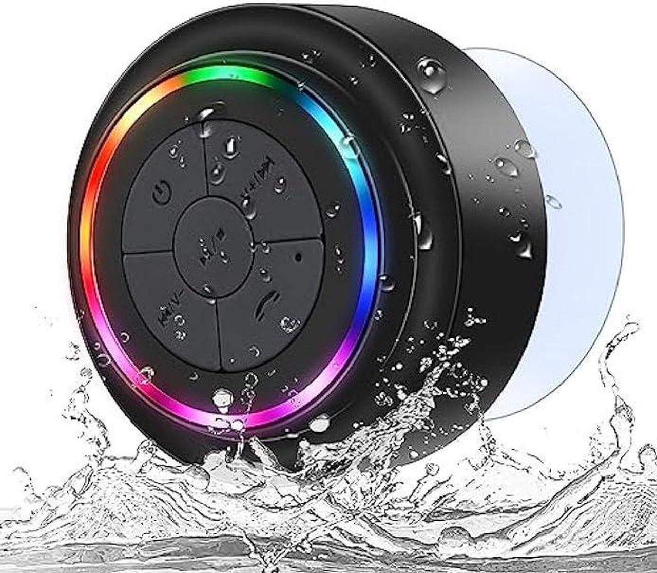 Bluetooth Shower Speaker, Portable Bluetooth Wireless Waterproof Speaker for Pool, Floating IP67 LED Light Bathroom Speaker with Suction Cup, Built in Mic, for Camping Beach Party Travel