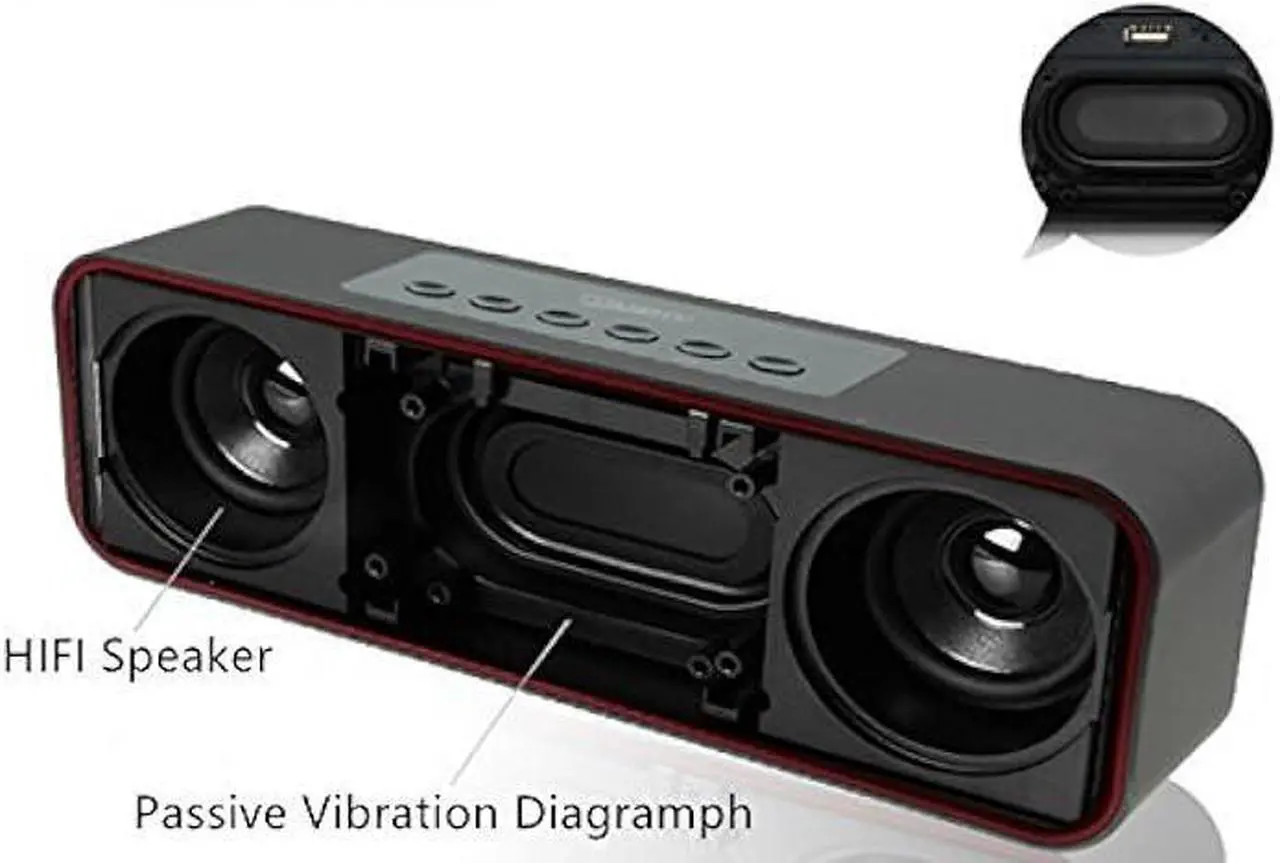 Alt view image 5 of 7 - Portable Bluetooth Stereo Speaker, with 2X5W Dual Acoustic Drivers,FM Radio & Handsfree Speakerphone, Slots for Micro SD Card & USB & AUX, for Smart Phone, MP3, iPad, Tablet & More