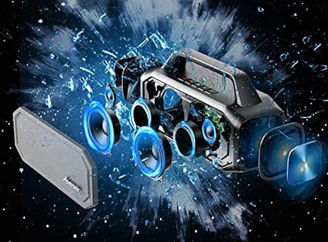 Alt view image 3 of 6 - Alpatronix IPX6 Waterproof Stereo Bluetooth Speaker 80W (100W Max), Portable Wireless, 12000mAh Power Bank, Handsfree, Shockproof, TWS, Subwoofer, TF & Flash Card, NFC, AX600, Indoor & Outdoor  Black