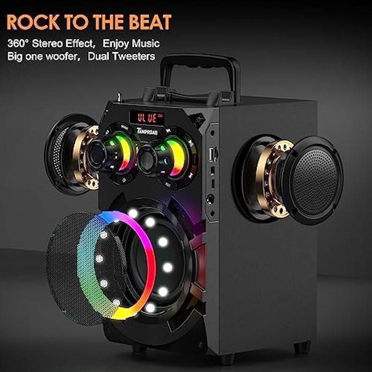 Alt view image 3 of 6 - Portable Loud Bluetooth Speakers with Subwoofer, 80W Peak Powerful Large boombox Bluetooth Wireless with Stereo Sound, FM Radio, EQ, Remote, LED Lights, for Home Outdoor Party Holiday Birthday Gifts