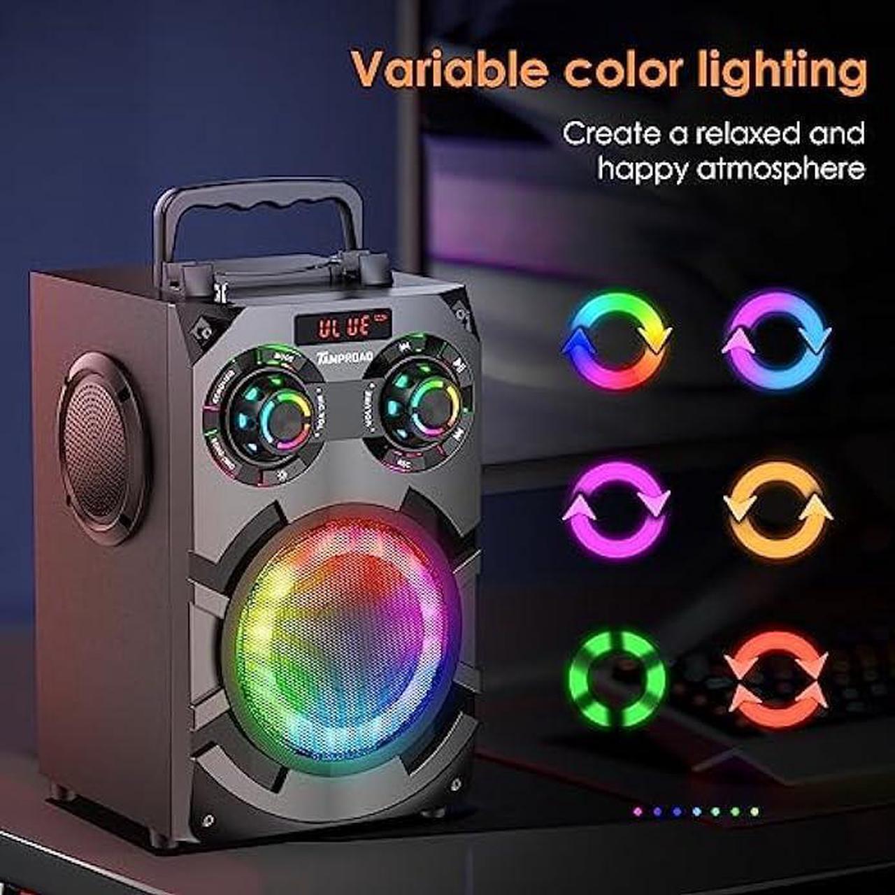 Alt view image 4 of 6 - Portable Loud Bluetooth Speakers with Subwoofer, 80W Peak Powerful Large boombox Bluetooth Wireless with Stereo Sound, FM Radio, EQ, Remote, LED Lights, for Home Outdoor Party Holiday Birthday Gifts