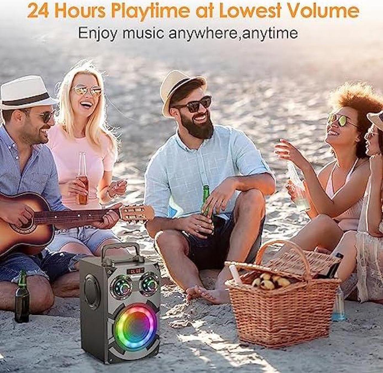 Alt view image 5 of 6 - Portable Loud Bluetooth Speakers with Subwoofer, 80W Peak Powerful Large boombox Bluetooth Wireless with Stereo Sound, FM Radio, EQ, Remote, LED Lights, for Home Outdoor Party Holiday Birthday Gifts