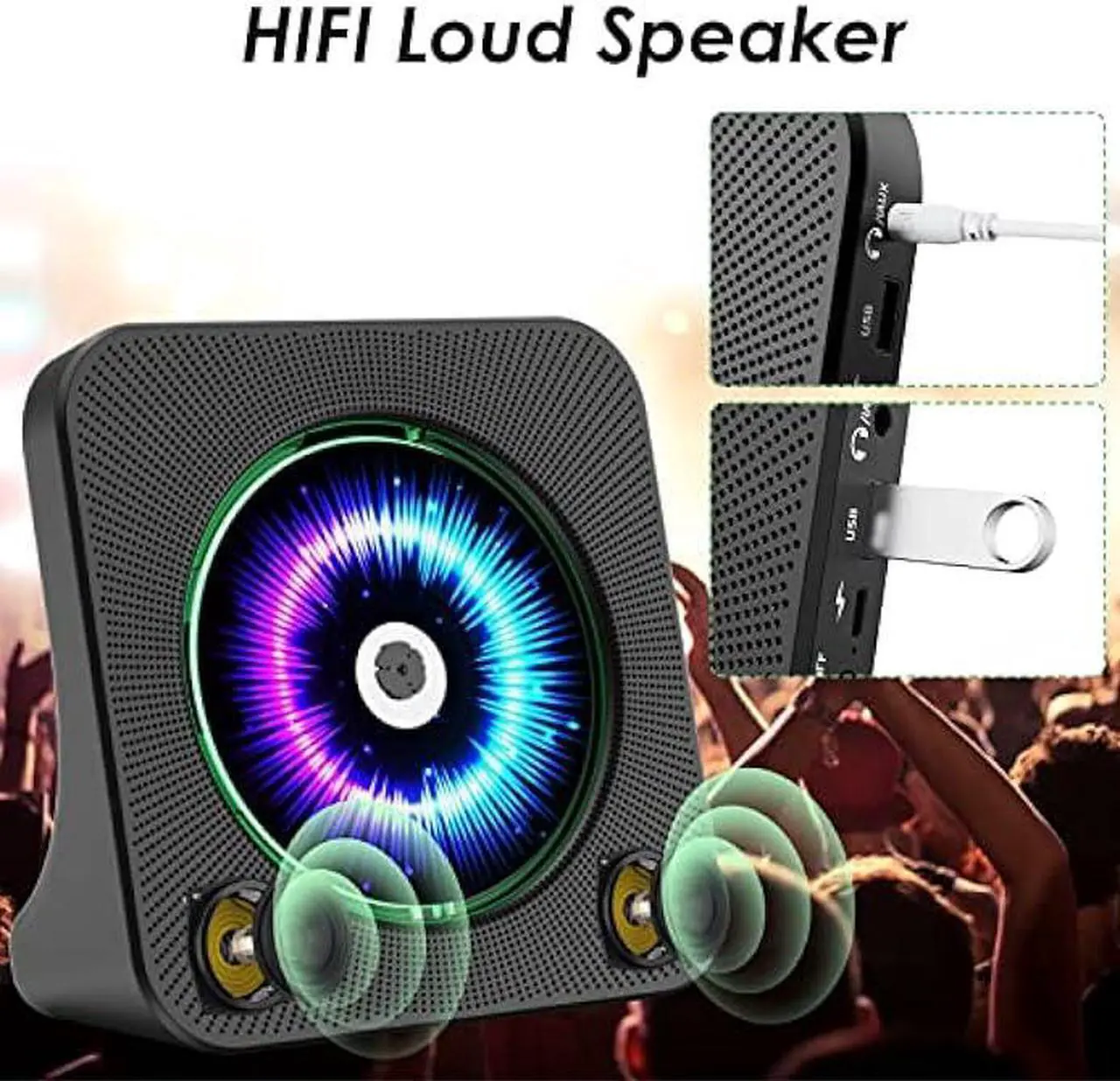 Alt view image 5 of 7 - Gueray CD Player Portable Bluetooth Desktop 4000mAh Rechargeable CD Player for Home CD Player with Timer HiFi Speakers Dust Cover LCD Screen Display FM Radio Type-c 3.5mm AUX Jack Remote Control