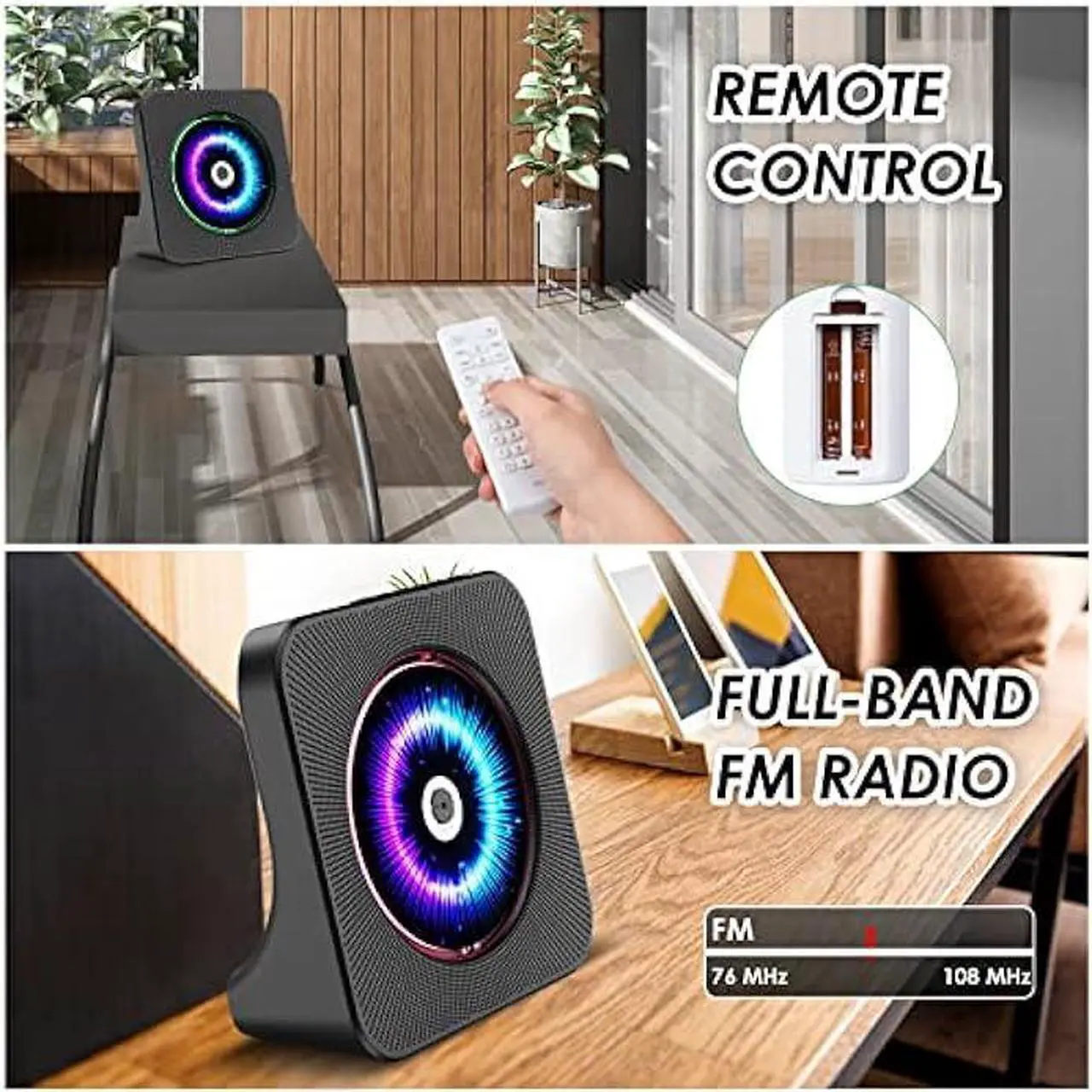 Alt view image 6 of 7 - Gueray CD Player Portable Bluetooth Desktop 4000mAh Rechargeable CD Player for Home CD Player with Timer HiFi Speakers Dust Cover LCD Screen Display FM Radio Type-c 3.5mm AUX Jack Remote Control