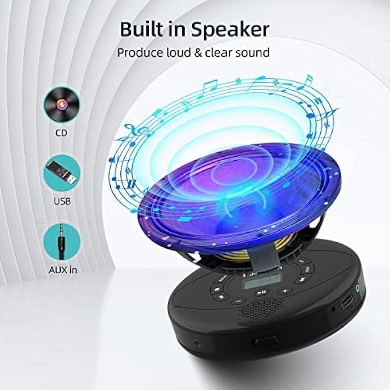 Alt view image 4 of 6 - CD player portable,Discman rechargeable,Walkman CD player with speaker,Portable cd player with headphones,CD-R,MP3 USB playable,Anti skip CD playing for car,suitable for personal or multi-users,Black
