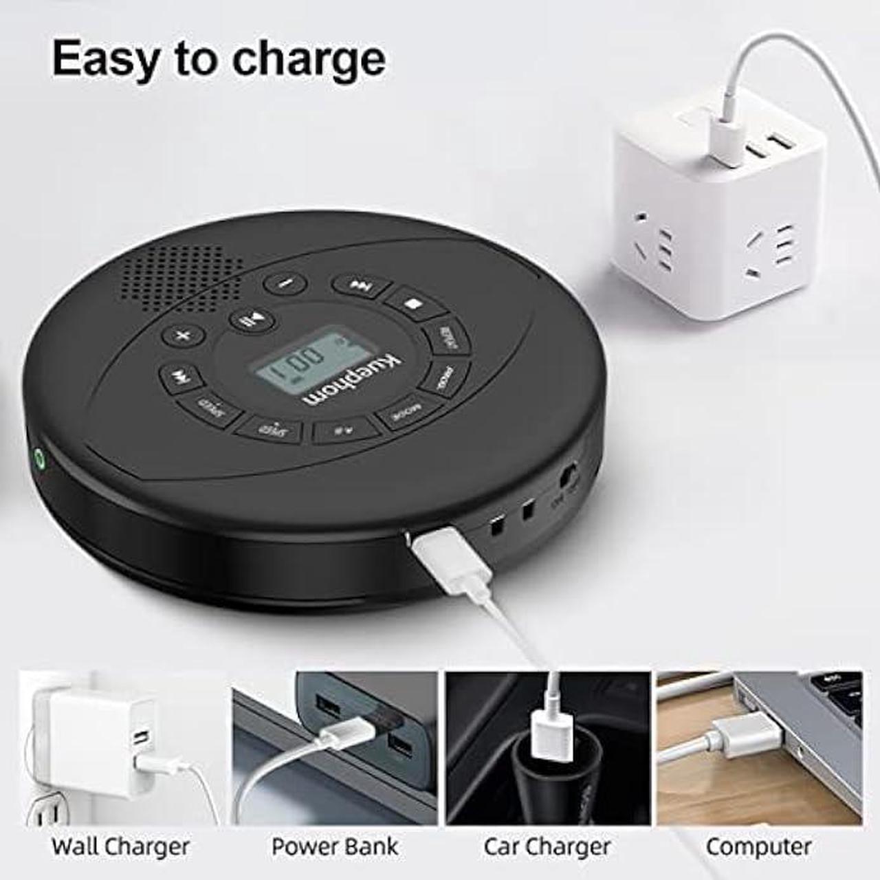 Alt view image 3 of 6 - CD player portable,Discman rechargeable,Walkman CD player with speaker,Portable cd player with headphones,CD-R,MP3 USB playable,Anti skip CD playing for car,suitable for personal or multi-users,Black
