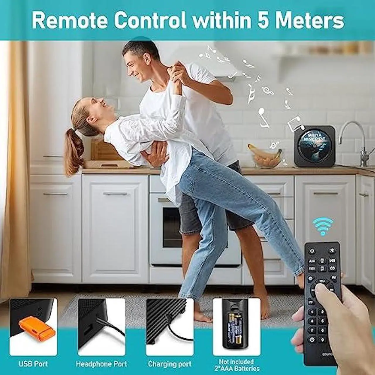 Alt view image 3 of 6 - MICOCIOUS CD Player Bluetooth Desktop CD Player with Speaker for Home Portable Music CD Players with RC, LED Display, FM Radio, Timer, Support Headphone/USB/TF/AUX Playback