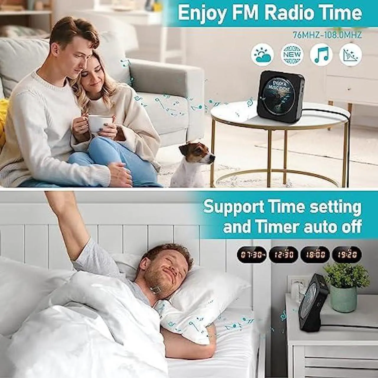 Alt view image 5 of 6 - MICOCIOUS CD Player Bluetooth Desktop CD Player with Speaker for Home Portable Music CD Players with RC, LED Display, FM Radio, Timer, Support Headphone/USB/TF/AUX Playback