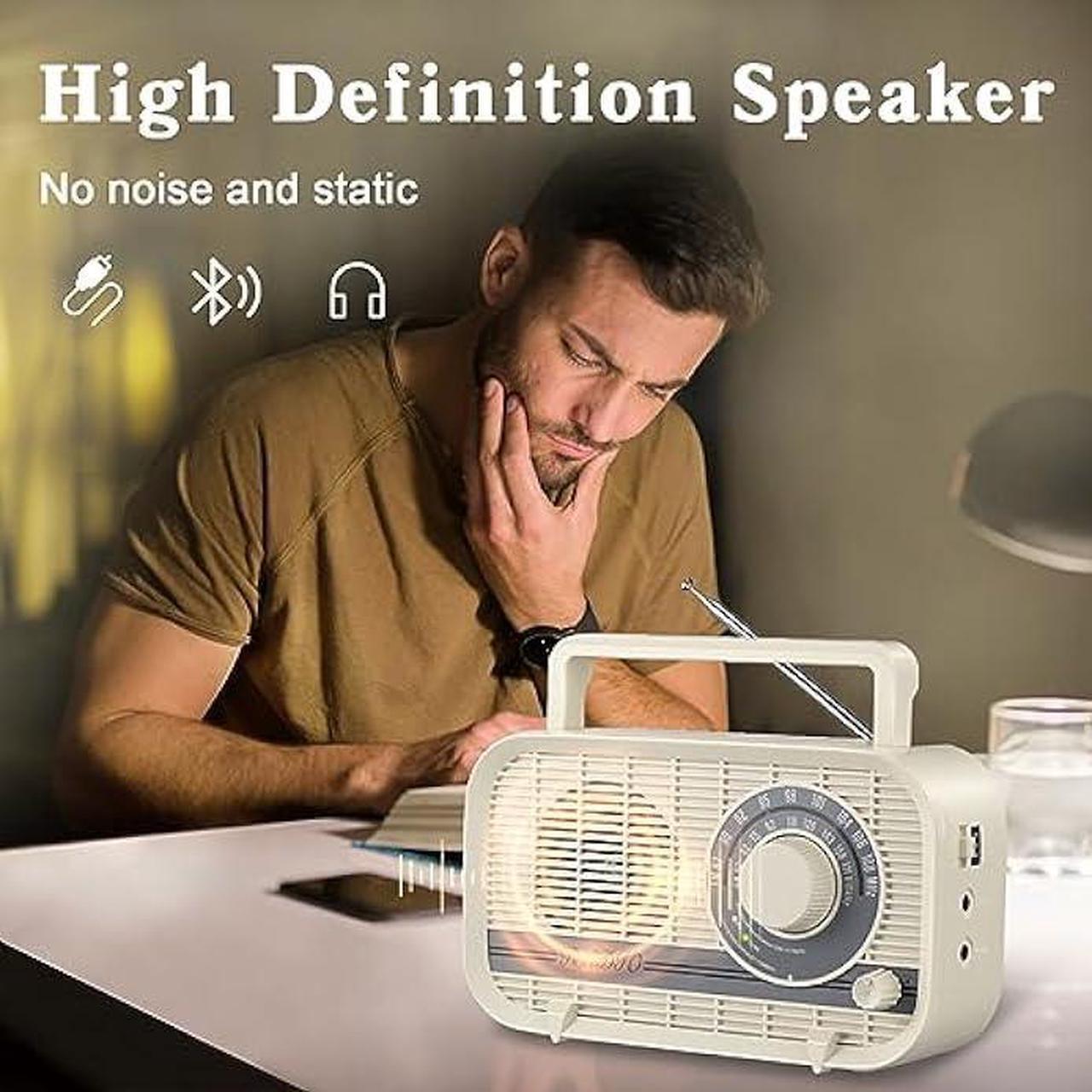 Alt view image 2 of 7 - Audiocrazy Radio with Bluetooth, Radio Portable AM FM, Plug in Wall and Play, or AA Battery Operated Radios, Best Reception Vintage Retro Radio Built in Clear Speaker Headphone/AUX in Jack