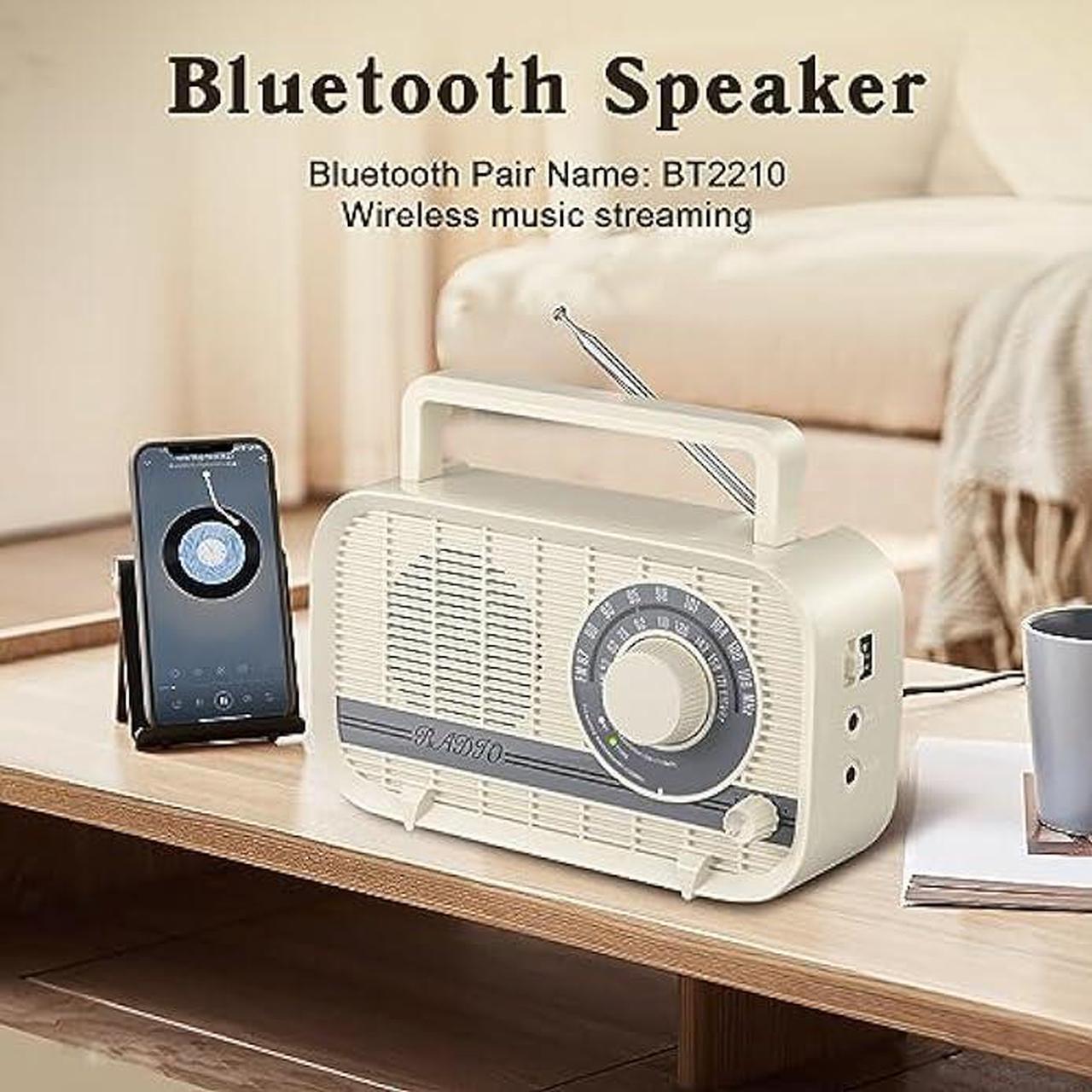 Alt view image 3 of 7 - Audiocrazy Radio with Bluetooth, Radio Portable AM FM, Plug in Wall and Play, or AA Battery Operated Radios, Best Reception Vintage Retro Radio Built in Clear Speaker Headphone/AUX in Jack