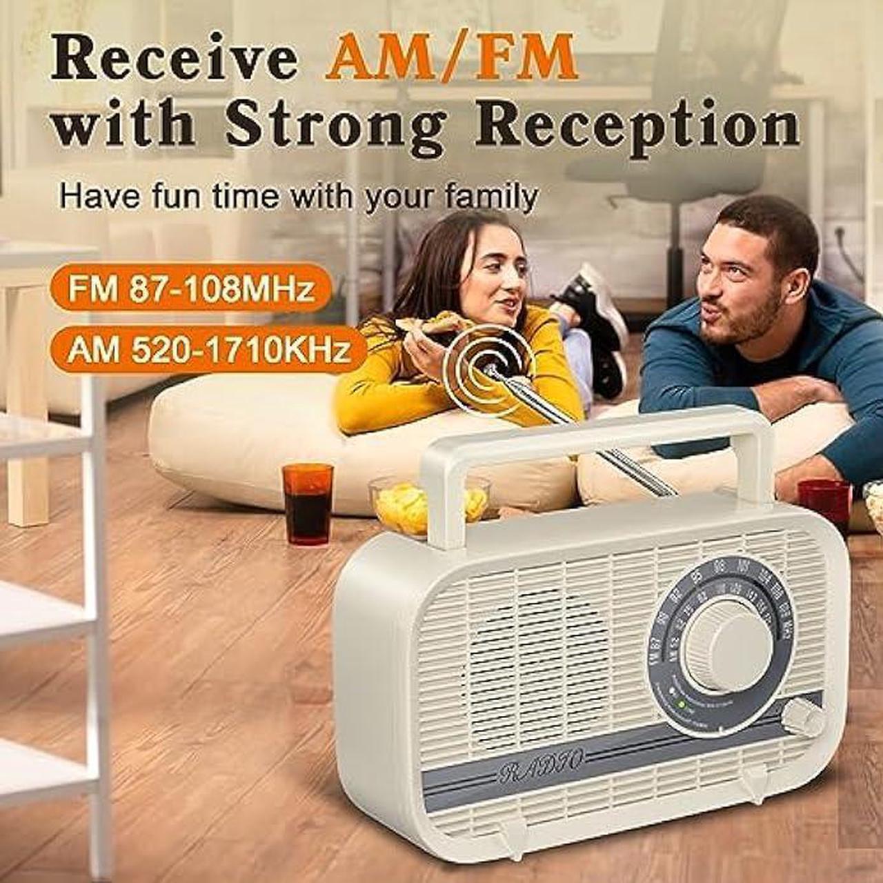 Alt view image 4 of 7 - Audiocrazy Radio with Bluetooth, Radio Portable AM FM, Plug in Wall and Play, or AA Battery Operated Radios, Best Reception Vintage Retro Radio Built in Clear Speaker Headphone/AUX in Jack