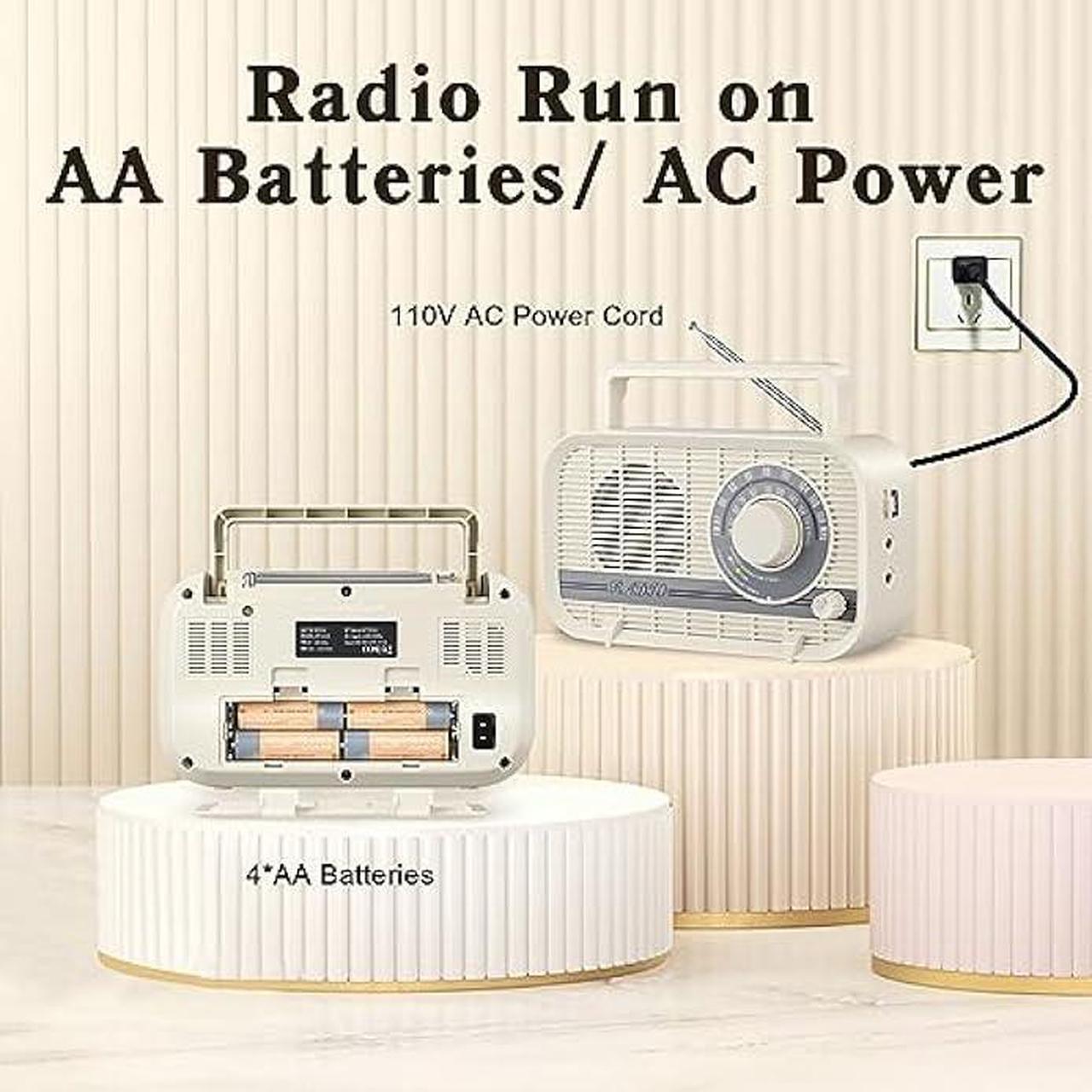 Alt view image 5 of 7 - Audiocrazy Radio with Bluetooth, Radio Portable AM FM, Plug in Wall and Play, or AA Battery Operated Radios, Best Reception Vintage Retro Radio Built in Clear Speaker Headphone/AUX in Jack