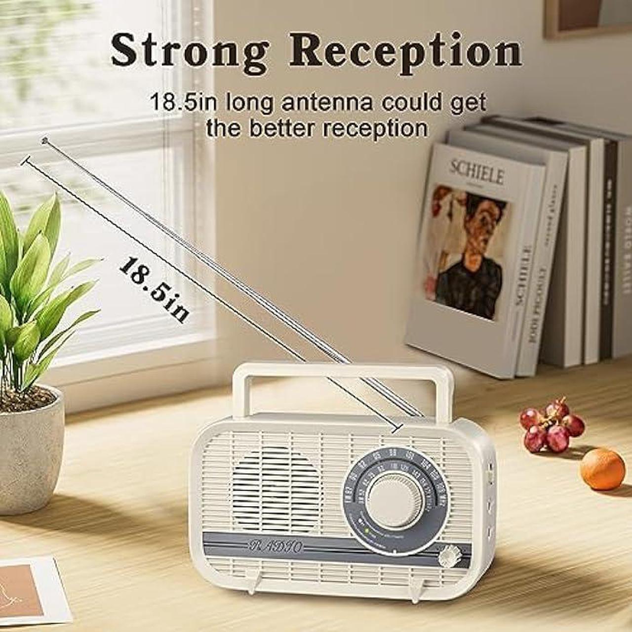 Alt view image 6 of 7 - Audiocrazy Radio with Bluetooth, Radio Portable AM FM, Plug in Wall and Play, or AA Battery Operated Radios, Best Reception Vintage Retro Radio Built in Clear Speaker Headphone/AUX in Jack