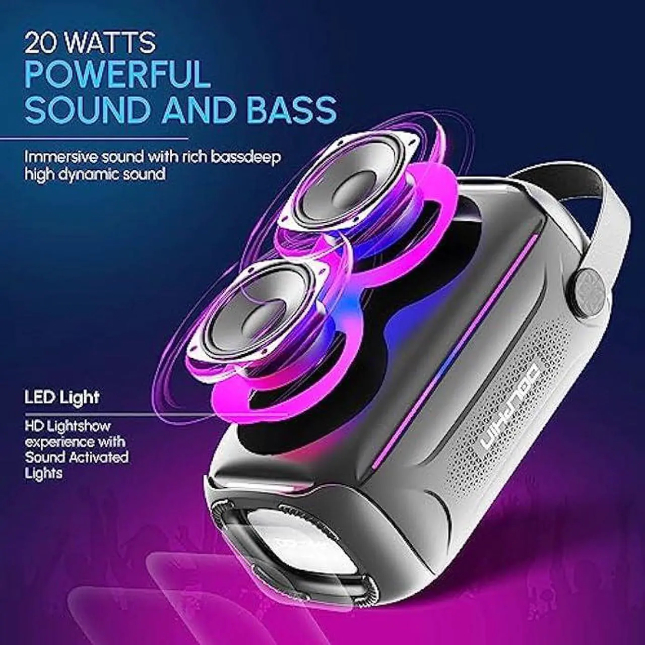 Alt view image 4 of 7 - Dolphin Waterproof Bluetooth Speaker - Loud & Compact Size, IPX5, Long-Lasting Battery - Ideal for Beach, Pool, Shower, Camping, Outdoors (Gray)