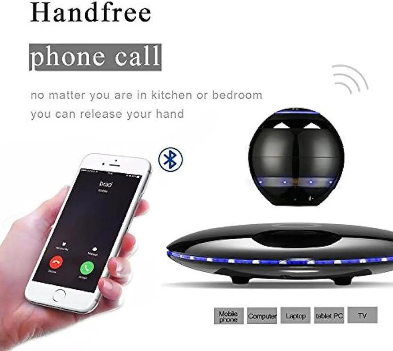 Alt view image 4 of 6 - Infinity Orb Magnetic Levitating Speaker Bluetooth 4.0 LED Flash Wireless Floating Speakers with Microphone and Touch Buttons (Black)