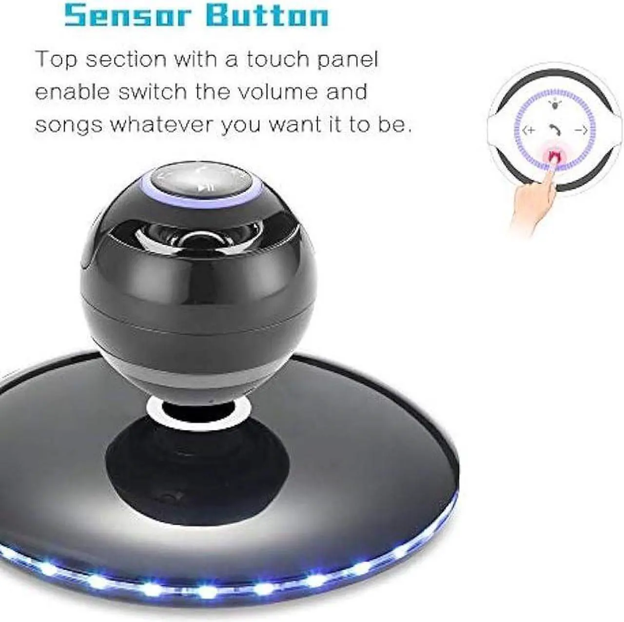Alt view image 5 of 6 - Infinity Orb Magnetic Levitating Speaker Bluetooth 4.0 LED Flash Wireless Floating Speakers with Microphone and Touch Buttons (Black)