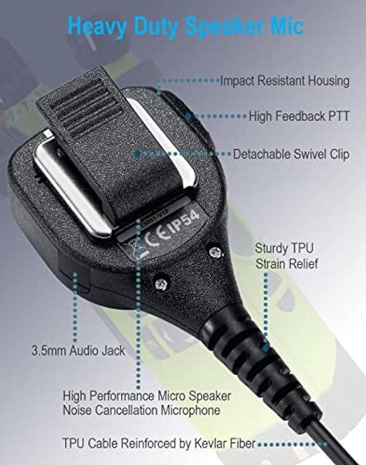 Alt view image 2 of 6 - Speaker Mic with Reinforced Cable for Motorola Vertex Radios VX-210 VX-410 VX-231 VX-261 VX-264 VX-351 VX-354 VX-451 VX-454 VX-459 EVX-531 EVX-534 539, 3.5mm Audio Jack, Heavy Duty Shoulder Microphone