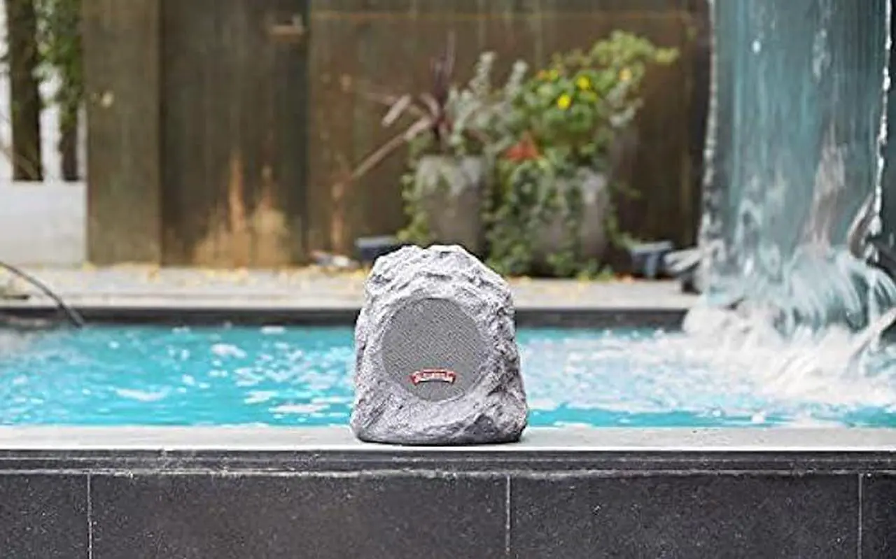 Alt view image 2 of 5 - Margaritaville Outdoor Rock Bluetooth Wireless Speaker | Durable Bluetooth Speakers, Fantastic Yard or Patio Decor, IPX-4 Waterproof Rated, Granite Grey On The Rock