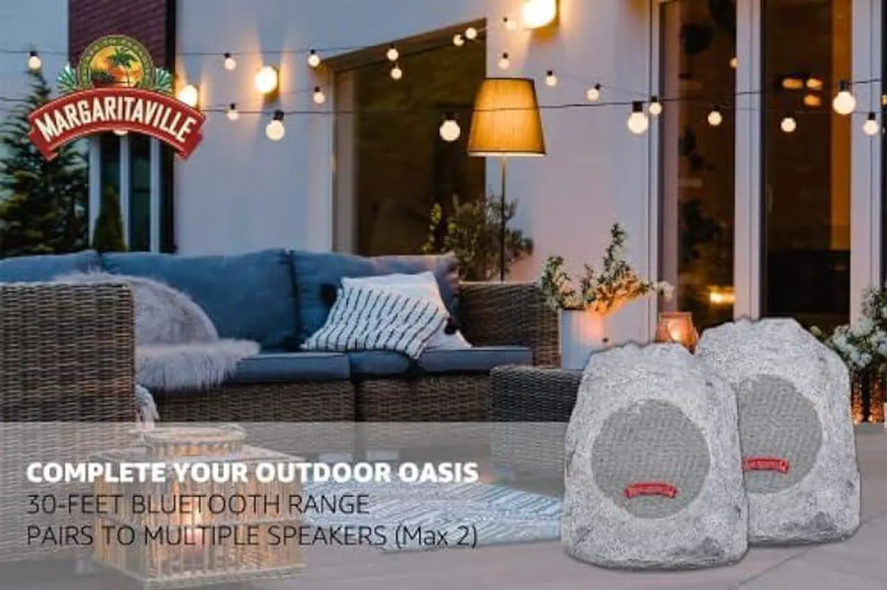 Alt view image 5 of 5 - Margaritaville Outdoor Rock Bluetooth Wireless Speaker | Durable Bluetooth Speakers, Fantastic Yard or Patio Decor, IPX-4 Waterproof Rated, Granite Grey On The Rock