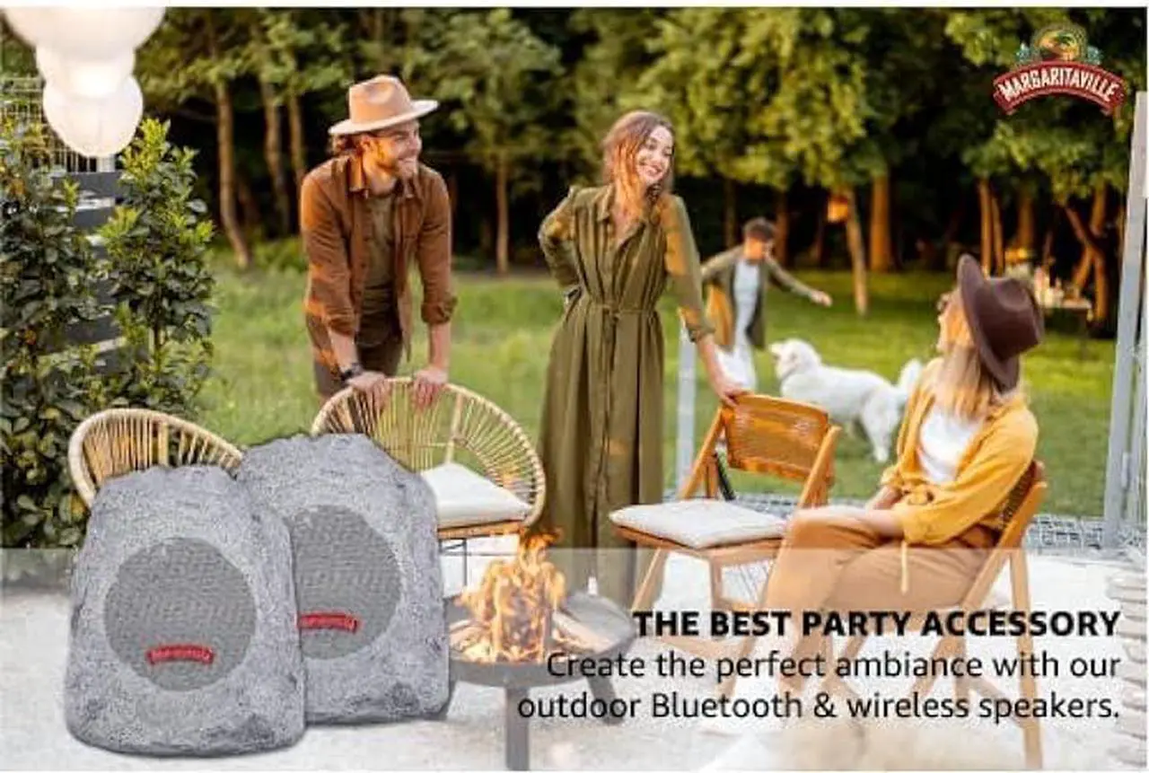 Alt view image 4 of 5 - Margaritaville Outdoor Rock Bluetooth Wireless Speaker | Durable Bluetooth Speakers, Fantastic Yard or Patio Decor, IPX-4 Waterproof Rated, Granite Grey On The Rock