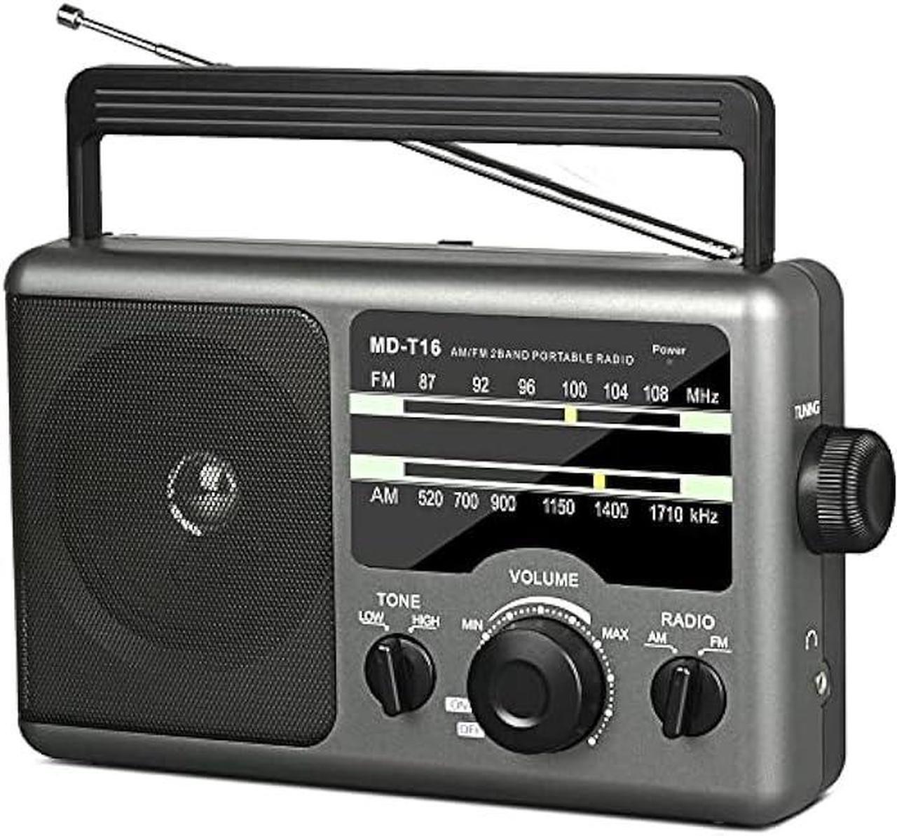 Main image of AM FM Portable Radio Battery Operated Radio by 4X D Cell Batteries Or AC Power Transistor Radio with and Big Speaker, Standard Earphone Jack, High/Low Tone Mode, Large Knob