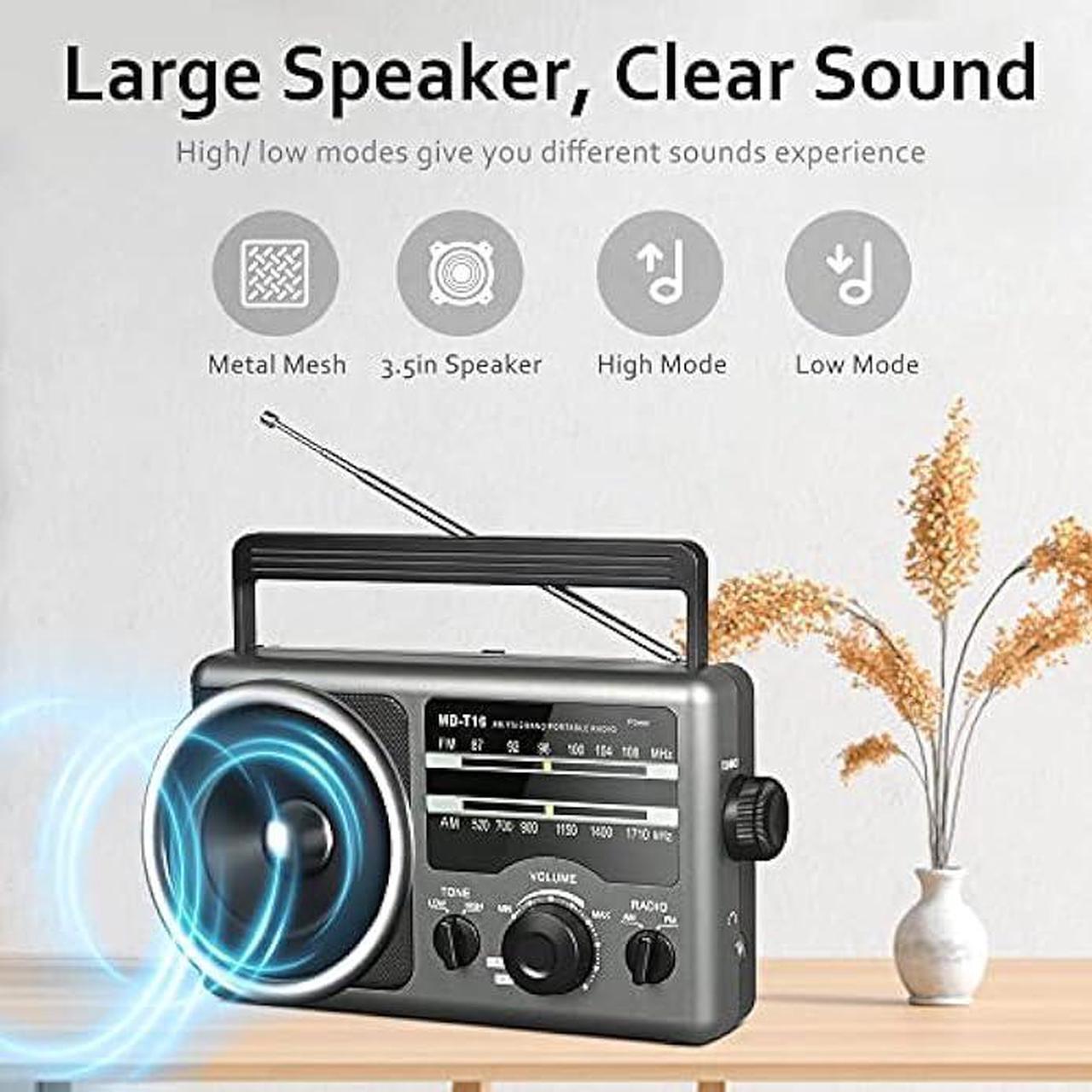 Alt view image 3 of 6 - AM FM Portable Radio Battery Operated Radio by 4X D Cell Batteries Or AC Power Transistor Radio with and Big Speaker, Standard Earphone Jack, High/Low Tone Mode, Large Knob