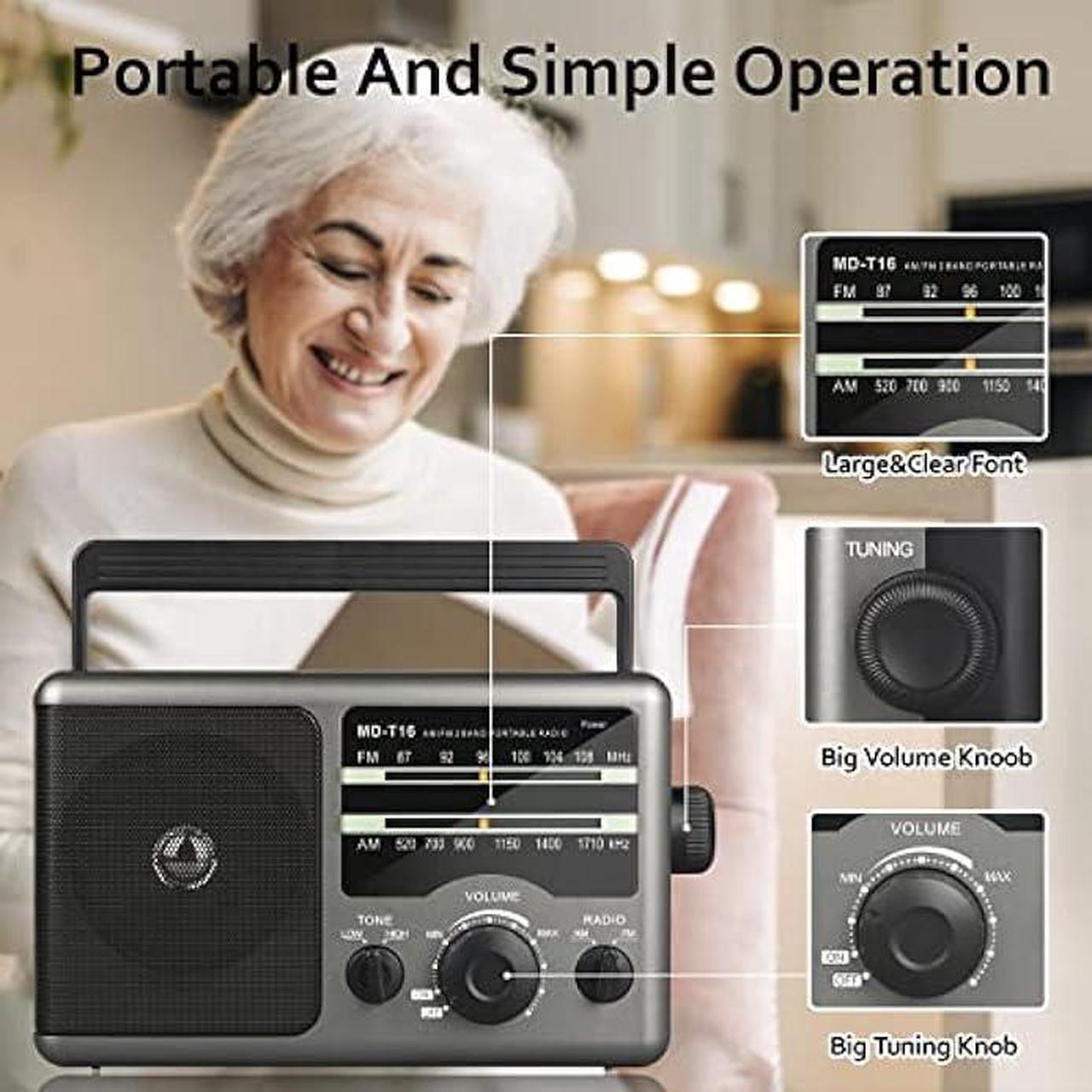 Alt view image 4 of 6 - AM FM Portable Radio Battery Operated Radio by 4X D Cell Batteries Or AC Power Transistor Radio with and Big Speaker, Standard Earphone Jack, High/Low Tone Mode, Large Knob