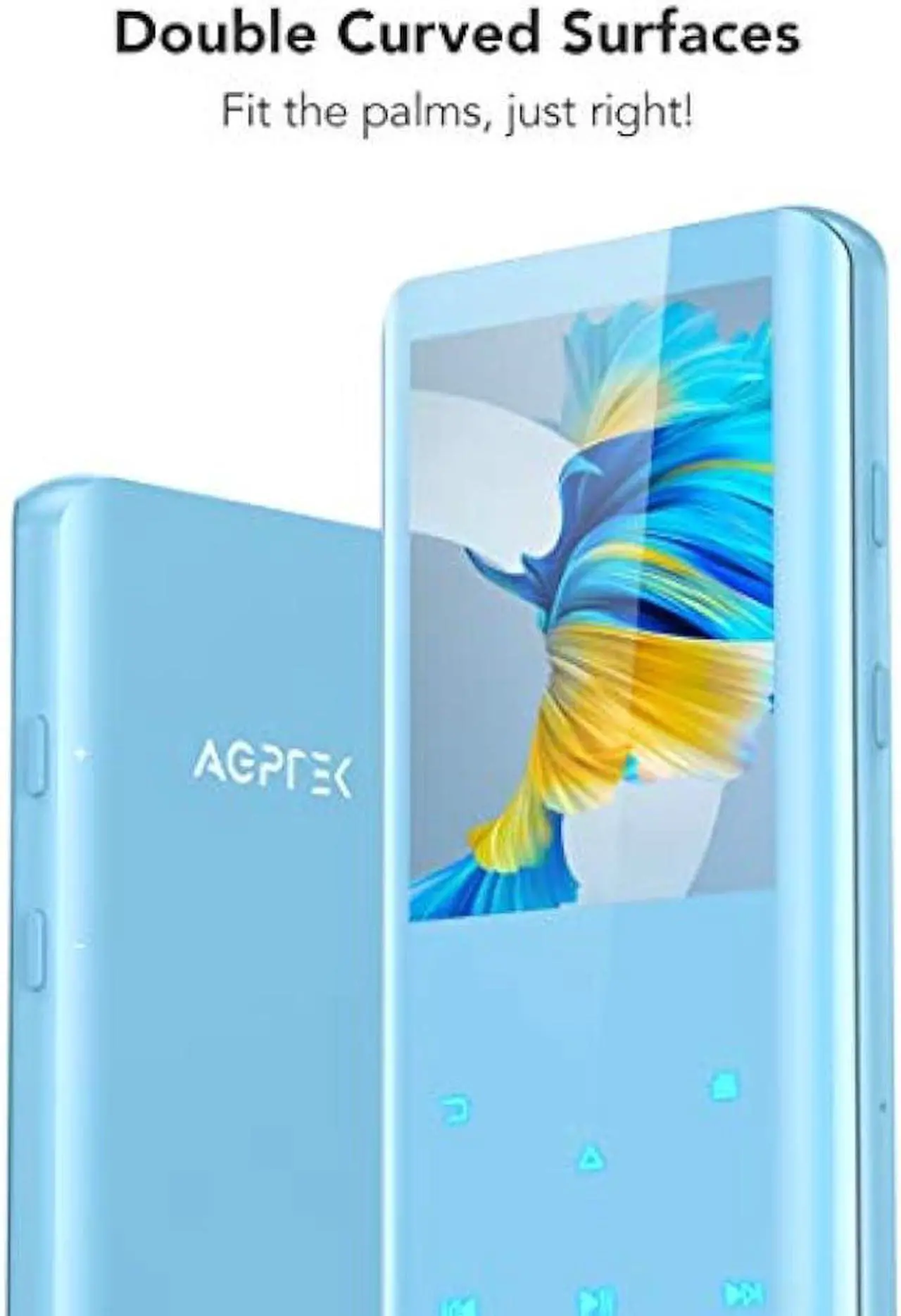 Alt view image 4 of 6 - MP3 Player with Bluetooth 5.3, AGPTEK A19X 2.4 Curved Screen Portable Music Player with Speaker Lossless Sound with FM Radio, Voice Recorder, Built in 32GB, Supports up to 128GB, Blue