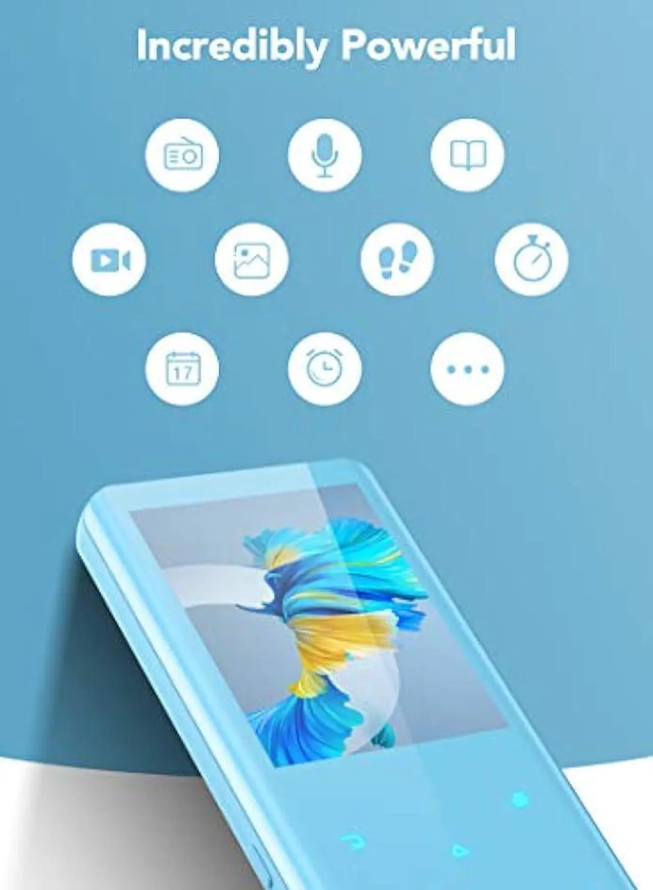 Alt view image 5 of 6 - MP3 Player with Bluetooth 5.3, AGPTEK A19X 2.4 Curved Screen Portable Music Player with Speaker Lossless Sound with FM Radio, Voice Recorder, Built in 32GB, Supports up to 128GB, Blue