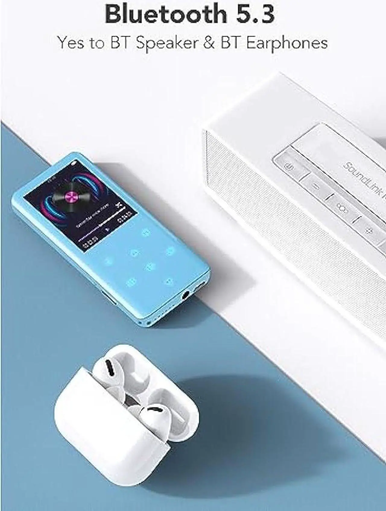 Alt view image 6 of 6 - MP3 Player with Bluetooth 5.3, AGPTEK A19X 2.4 Curved Screen Portable Music Player with Speaker Lossless Sound with FM Radio, Voice Recorder, Built in 32GB, Supports up to 128GB, Blue
