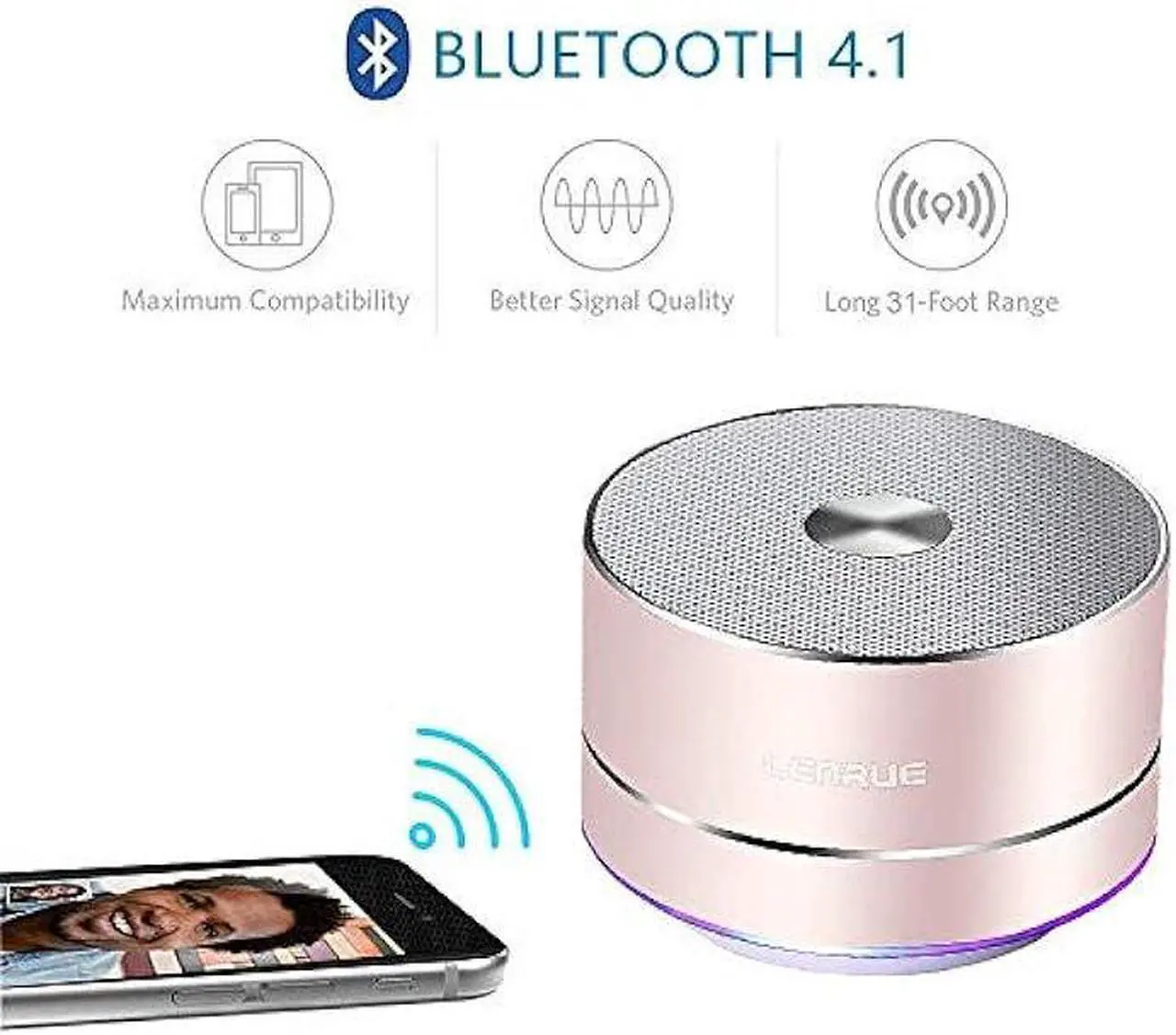 Alt view image 3 of 4 - LENRUE Portable Wireless Bluetooth Speaker with Built-in-Mic,Handsfree Call,AUX Line,HD Sound and Bass for iPhone Ipad Android Smartphone and More (Pink+case)
