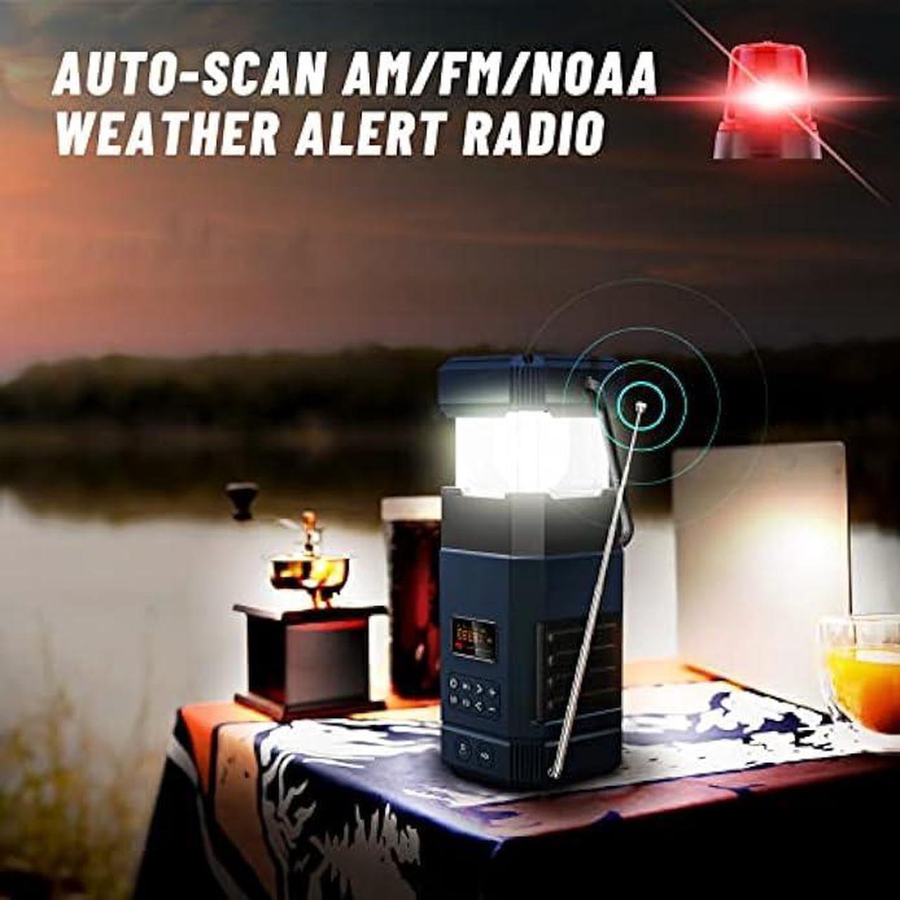 Alt view image 4 of 6 - Libovgogo DF-585 Emergency LED Camping Lantern,IPX5 Waterproof Stereo Bluetooth Speaker,Hand Crank NOAA Weather Alert Radio with Solar,Portable AM FM Radio with Flashlight,5000mAH Cell Phone Charger
