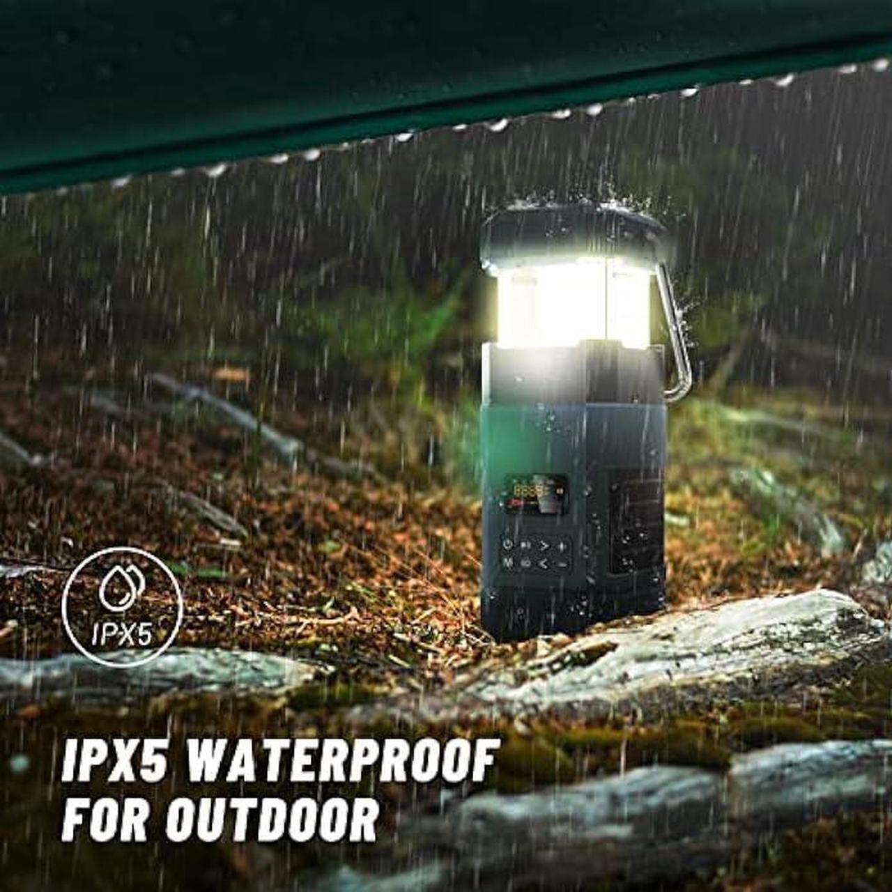 Alt view image 6 of 6 - Libovgogo DF-585 Emergency LED Camping Lantern,IPX5 Waterproof Stereo Bluetooth Speaker,Hand Crank NOAA Weather Alert Radio with Solar,Portable AM FM Radio with Flashlight,5000mAH Cell Phone Charger