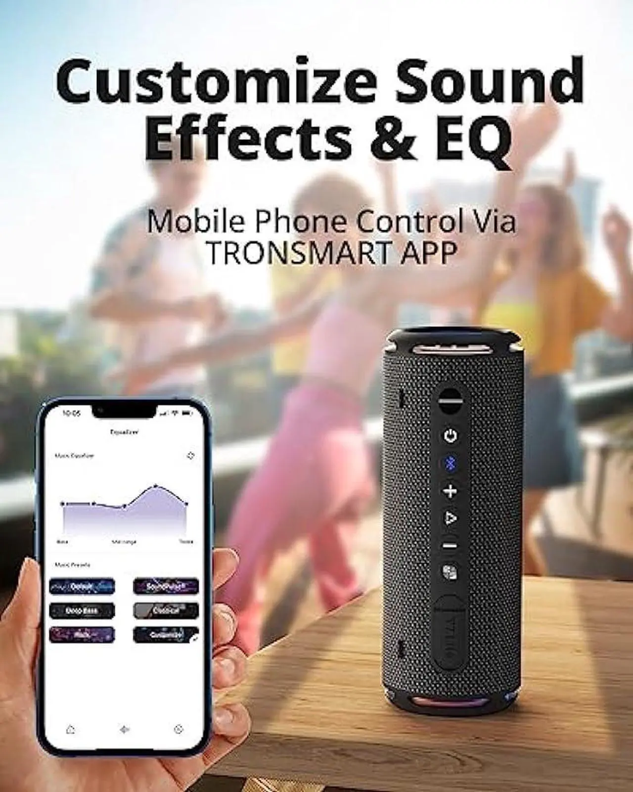 Alt view image 4 of 6 - Tronsmart T7 Lite 24W Portable Bluetooth Speaker, Enhanced Bass, Rainbow Light Show, 24H Playtime, IPX7 Waterproof, Wireless Stereo Pairing, Bluetooth 5.3, for Home Outdoor Travel (Black)