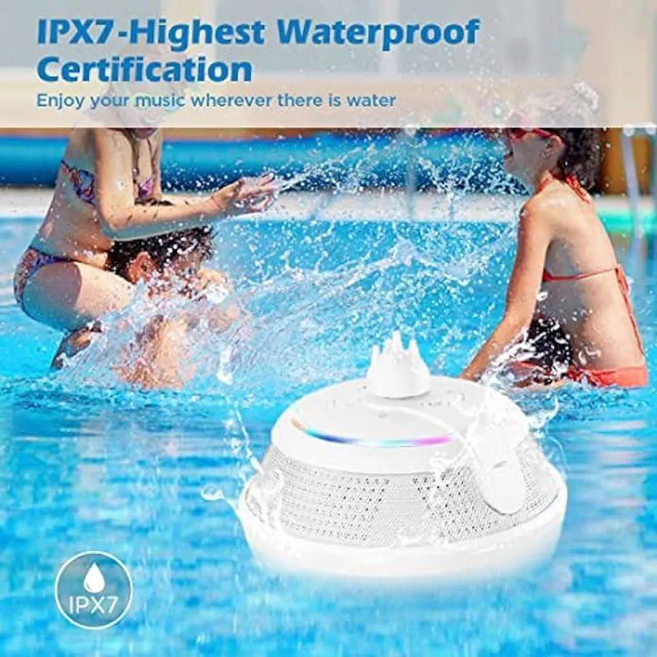 Alt view image 2 of 6 - Foifope Pool Speaker, Floating Waterproof Bluetooth Shower Speakers Portable Floating Bluetooth Wireless Waterproof Fountain Pool Speakers with Lights for Hot Tub Outdoor Bathroom Kids (White)
