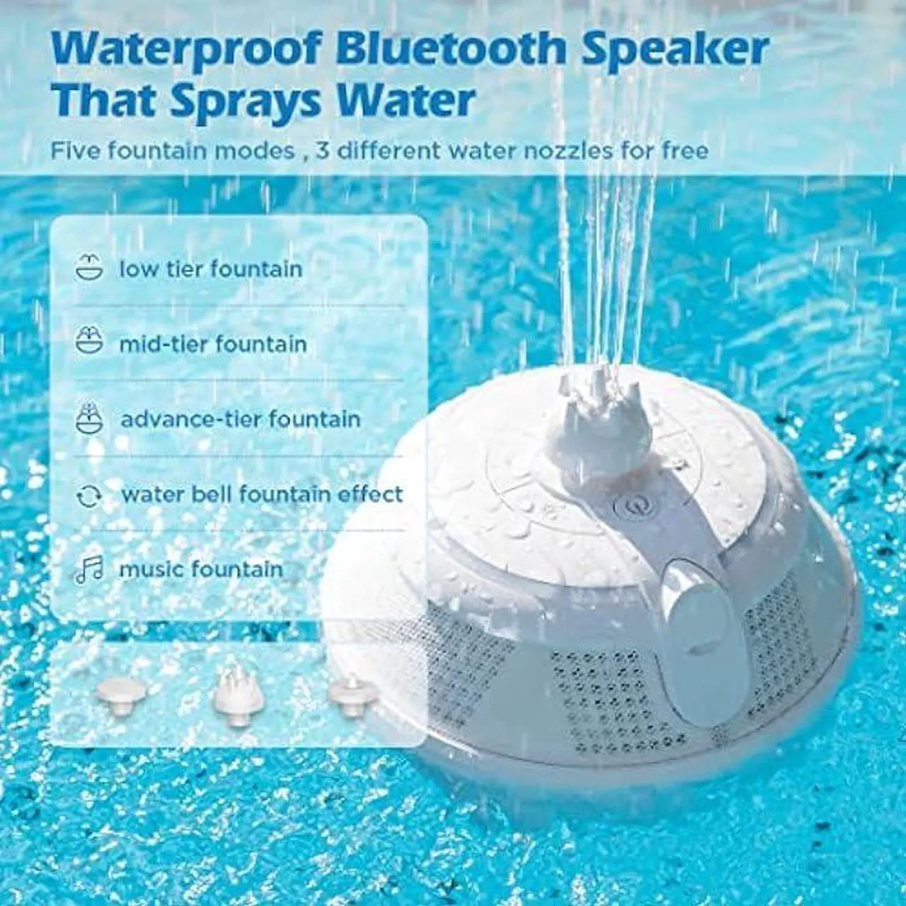Alt view image 3 of 6 - Foifope Pool Speaker, Floating Waterproof Bluetooth Shower Speakers Portable Floating Bluetooth Wireless Waterproof Fountain Pool Speakers with Lights for Hot Tub Outdoor Bathroom Kids (White)