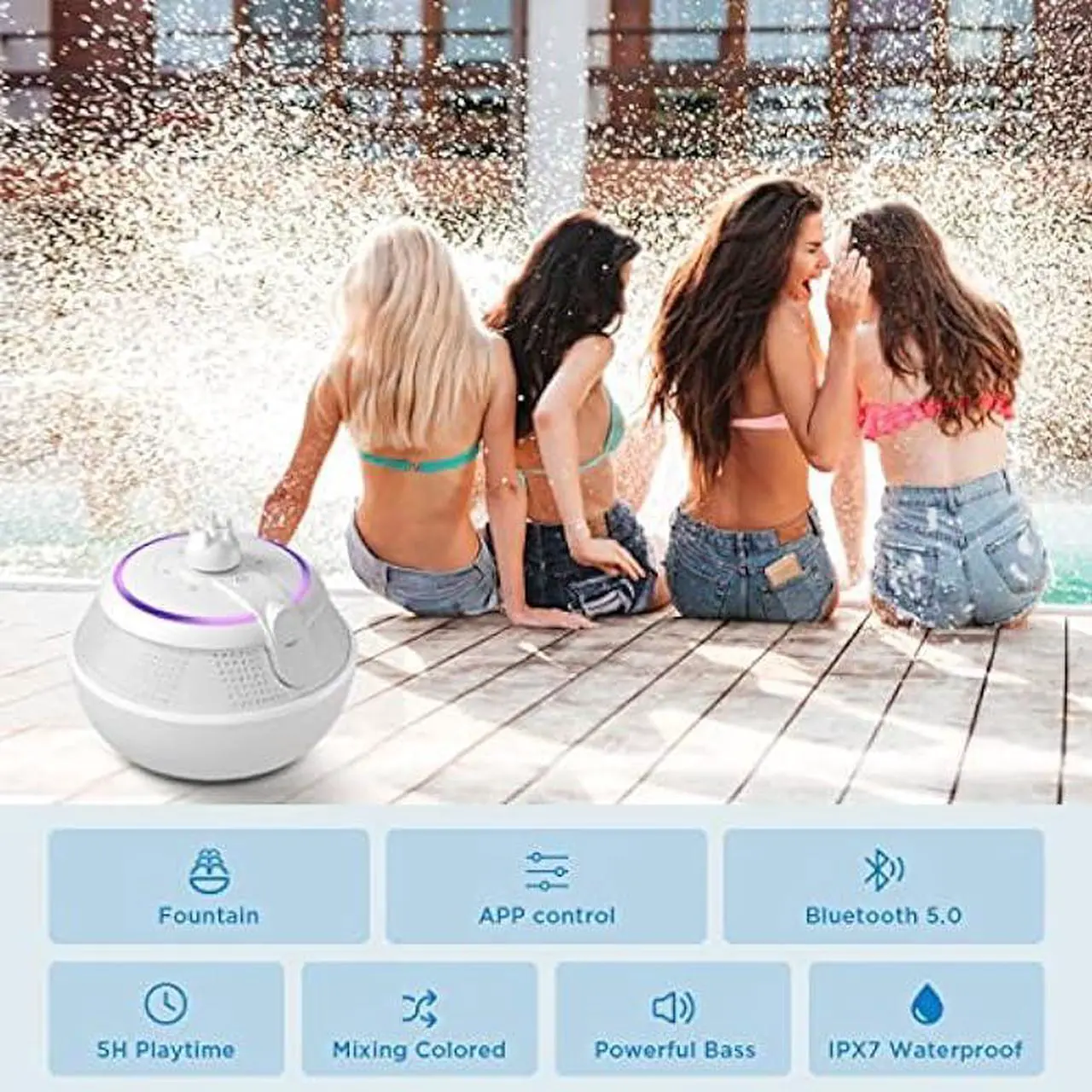 Alt view image 4 of 6 - Foifope Pool Speaker, Floating Waterproof Bluetooth Shower Speakers Portable Floating Bluetooth Wireless Waterproof Fountain Pool Speakers with Lights for Hot Tub Outdoor Bathroom Kids (White)