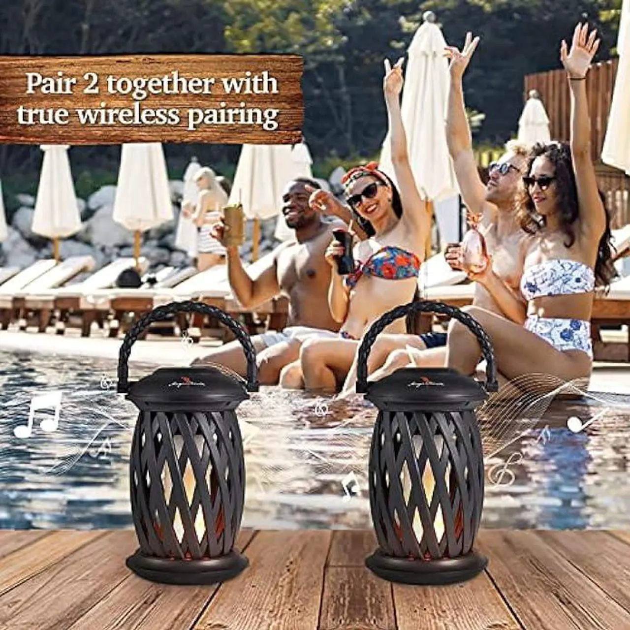 Alt view image 4 of 6 - Margaritaville Tiki Torch - Waterproof Bluetooth Speaker, Portable Party Speaker with Flickering LED Lights, Perfect for Travel, Parties, Yards, and Pools (2 Pack)