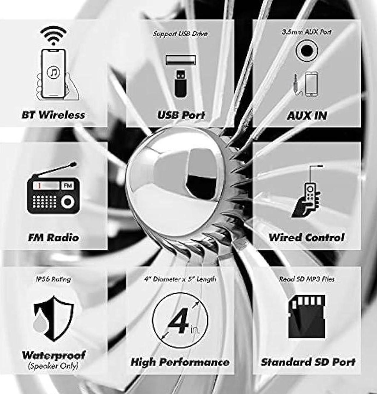 Alt view image 2 of 6 - GoHawk TJ4-Q 1000W 4 Channel Amplifier 4 Full Range Waterproof Bluetooth Motorcycle Stereo Speakers Audio System AUX USB SD Radio for 1-1.5 Handlebar Harley Touring Cruiser ATV
