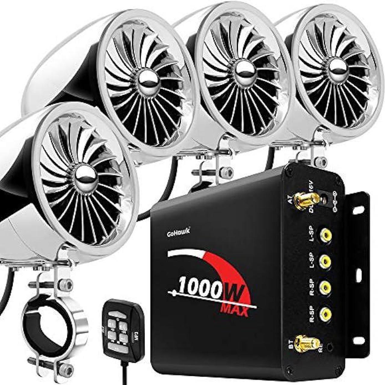 Main image of GoHawk TJ4-Q 1000W 4 Channel Amplifier 4 Full Range Waterproof Bluetooth Motorcycle Stereo Speakers Audio System AUX USB SD Radio for 1-1.5 Handlebar Harley Touring Cruiser ATV