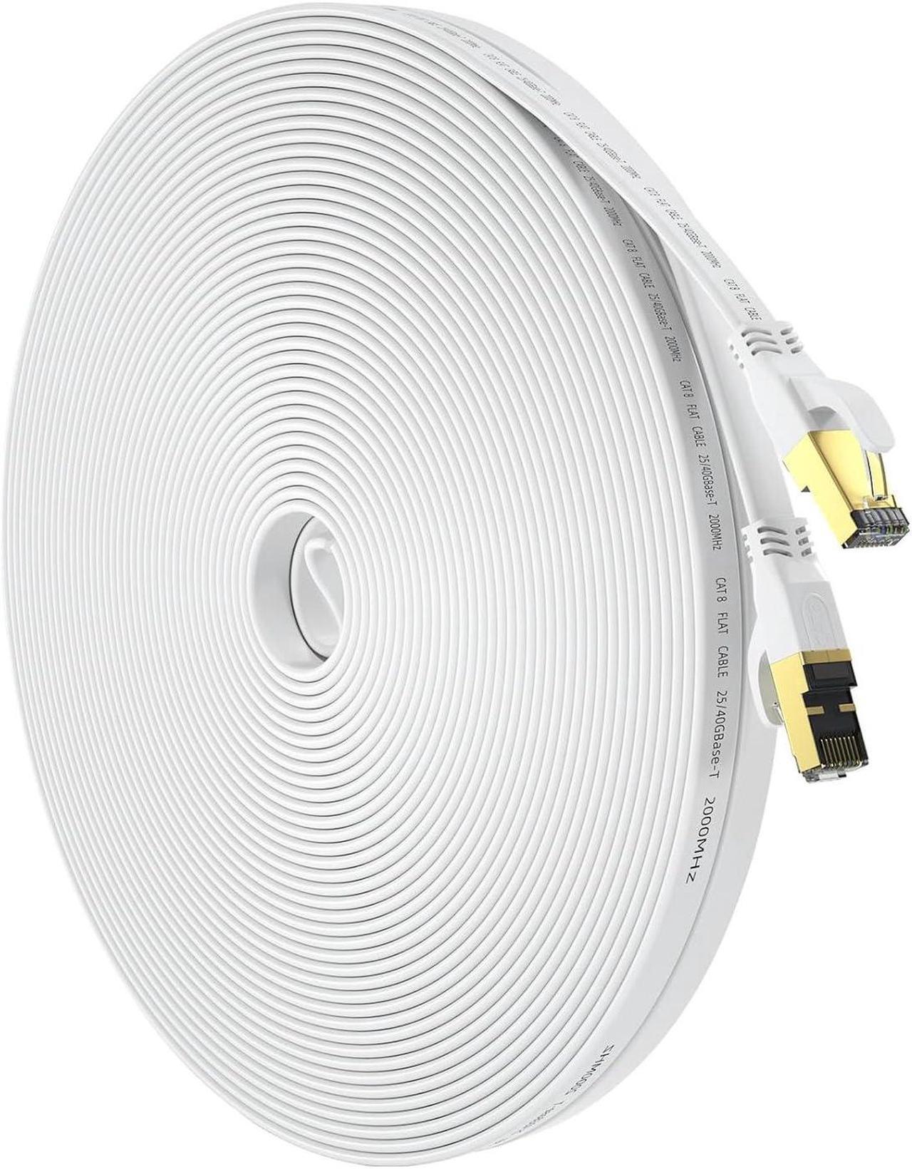 Main image of Cat 8 Ethernet Cable 100 FT, Outdoor&Indoor High Speed Heavy Duty Network LAN Internet Cable,SFTP Gold Plated RJ45 40Gbps 2000Mhz Patch Cord, for Modem/Router/Gaming,Faster Than Cat7/Cat6/Cat5-White