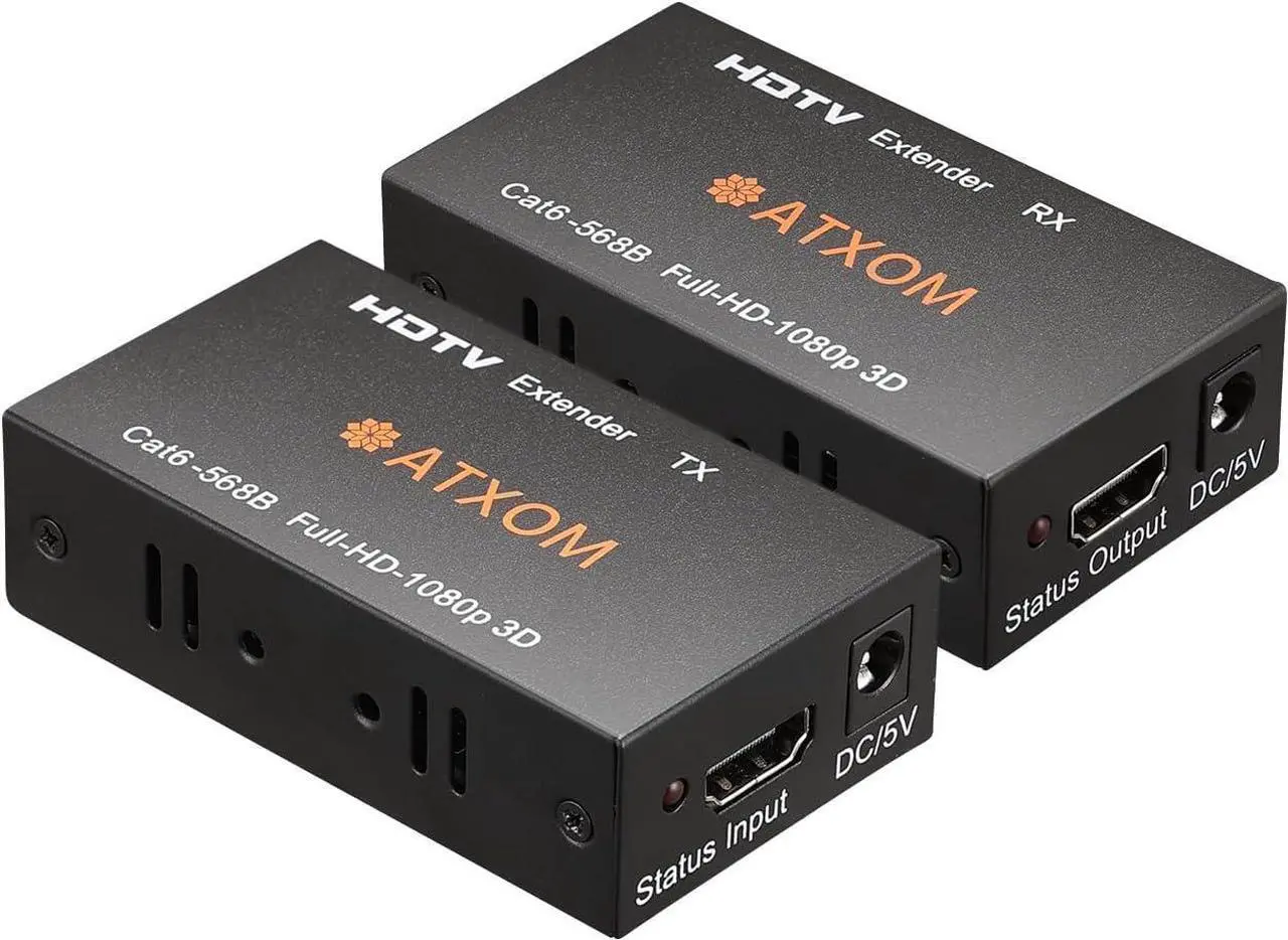 Main image of ATXOM HDMI Over Ethernet Extender, Over Cat 5e/6/7, up to 200Ft, Full HD 1080P @ 60HZ, EDID Copy, Dolby Digital/DTS Compatible, Over Ethernet Full HD Signal Distribution, POC Transmitter and Receiver