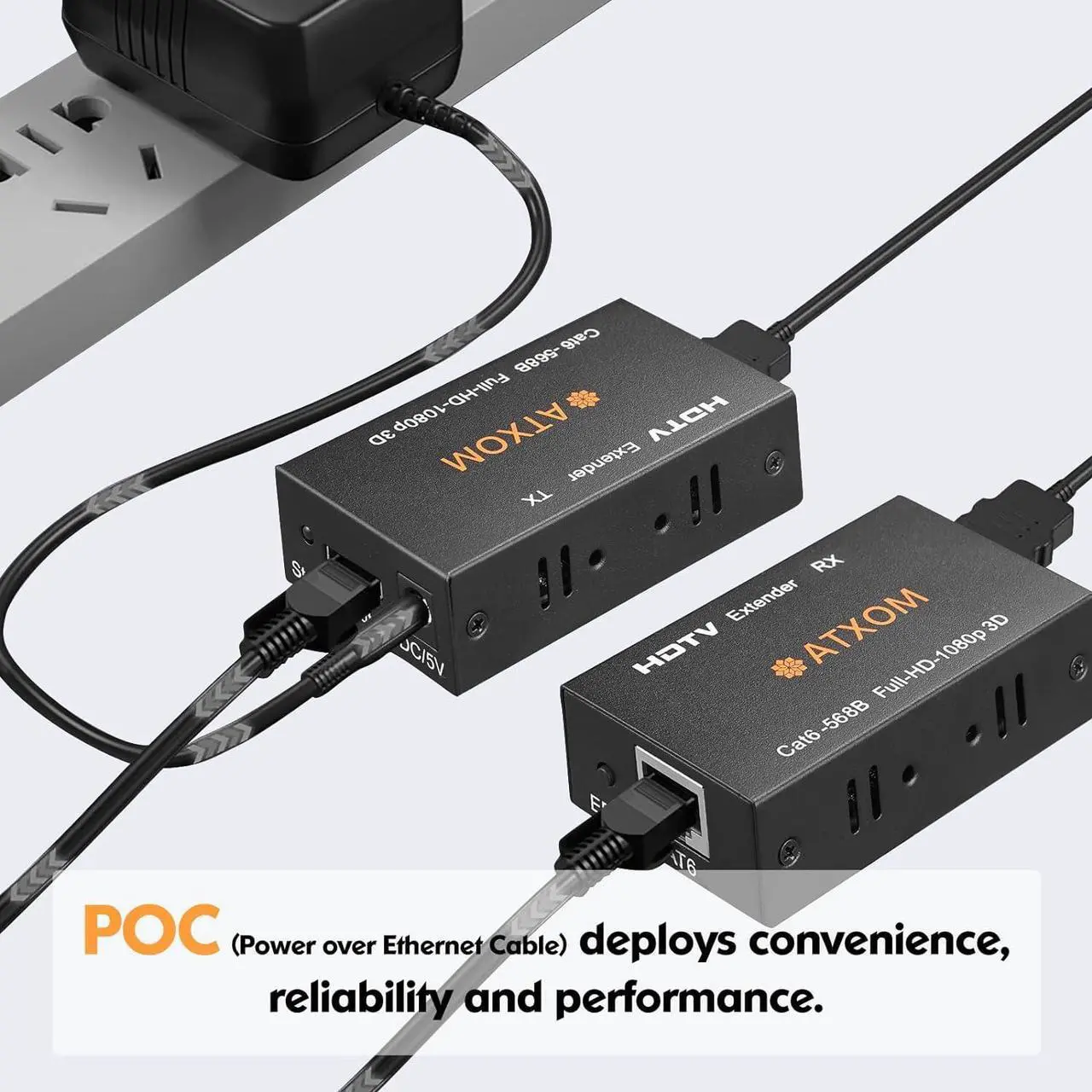 Alt view image 3 of 7 - ATXOM HDMI Over Ethernet Extender, Over Cat 5e/6/7, up to 200Ft, Full HD 1080P @ 60HZ, EDID Copy, Dolby Digital/DTS Compatible, Over Ethernet Full HD Signal Distribution, POC Transmitter and Receiver